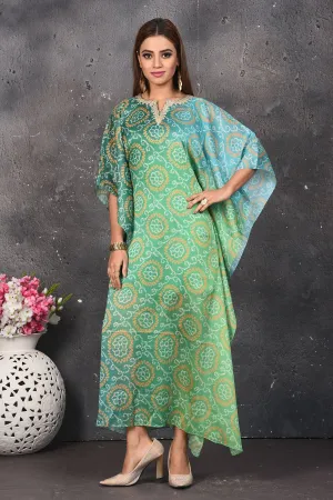 503159 Ombre Green Bandhani Kaftaan Dress