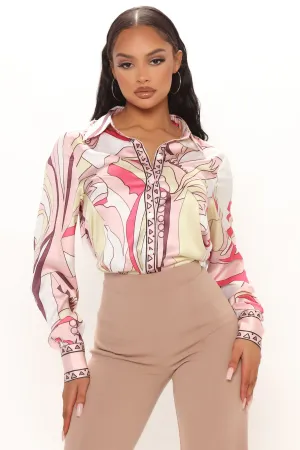 A Girls World Satin Shirt - Pink/combo