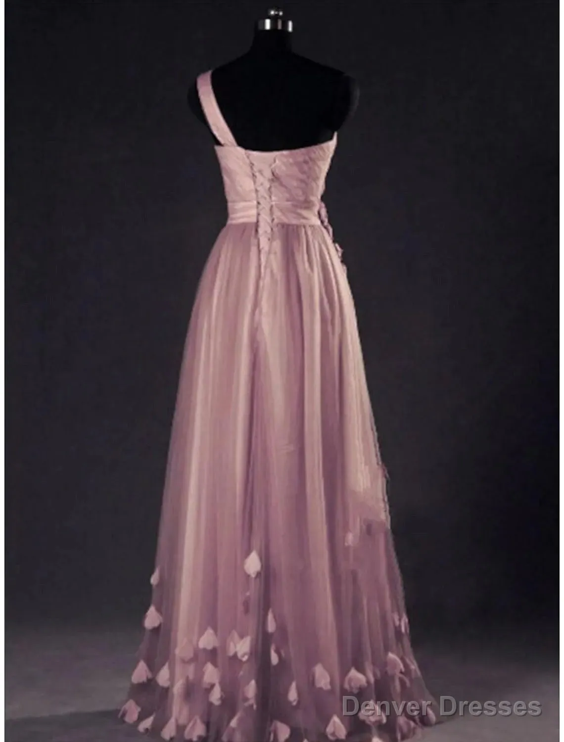 A-Line Prom Dresses Elegant Dress Wedding Floor Length Sleeveless One Shoulder Tulle With Appliques