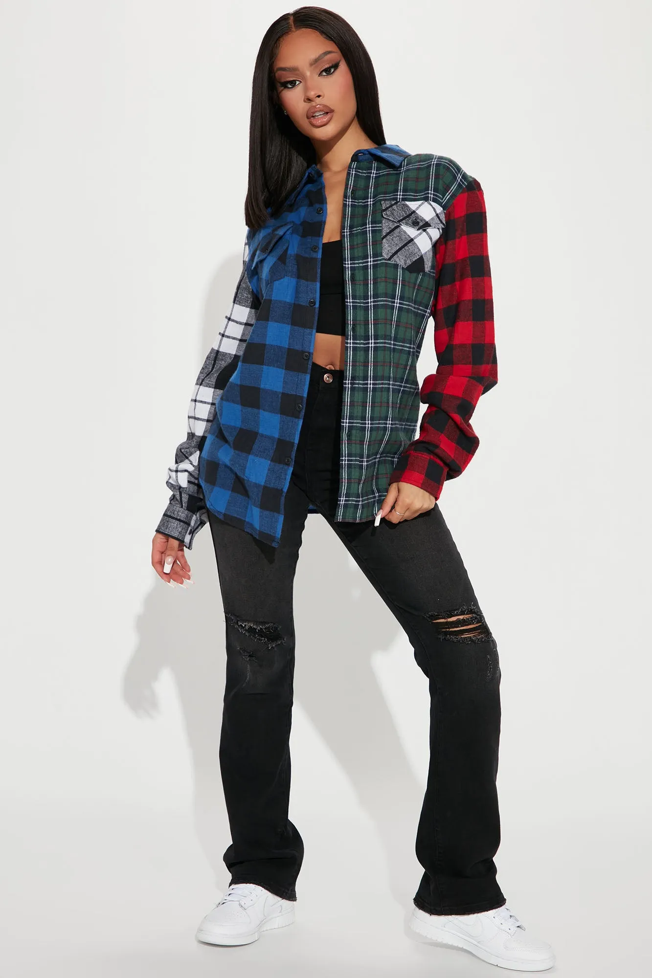 Aaliyah Mixed Plaid Top - Multi Color