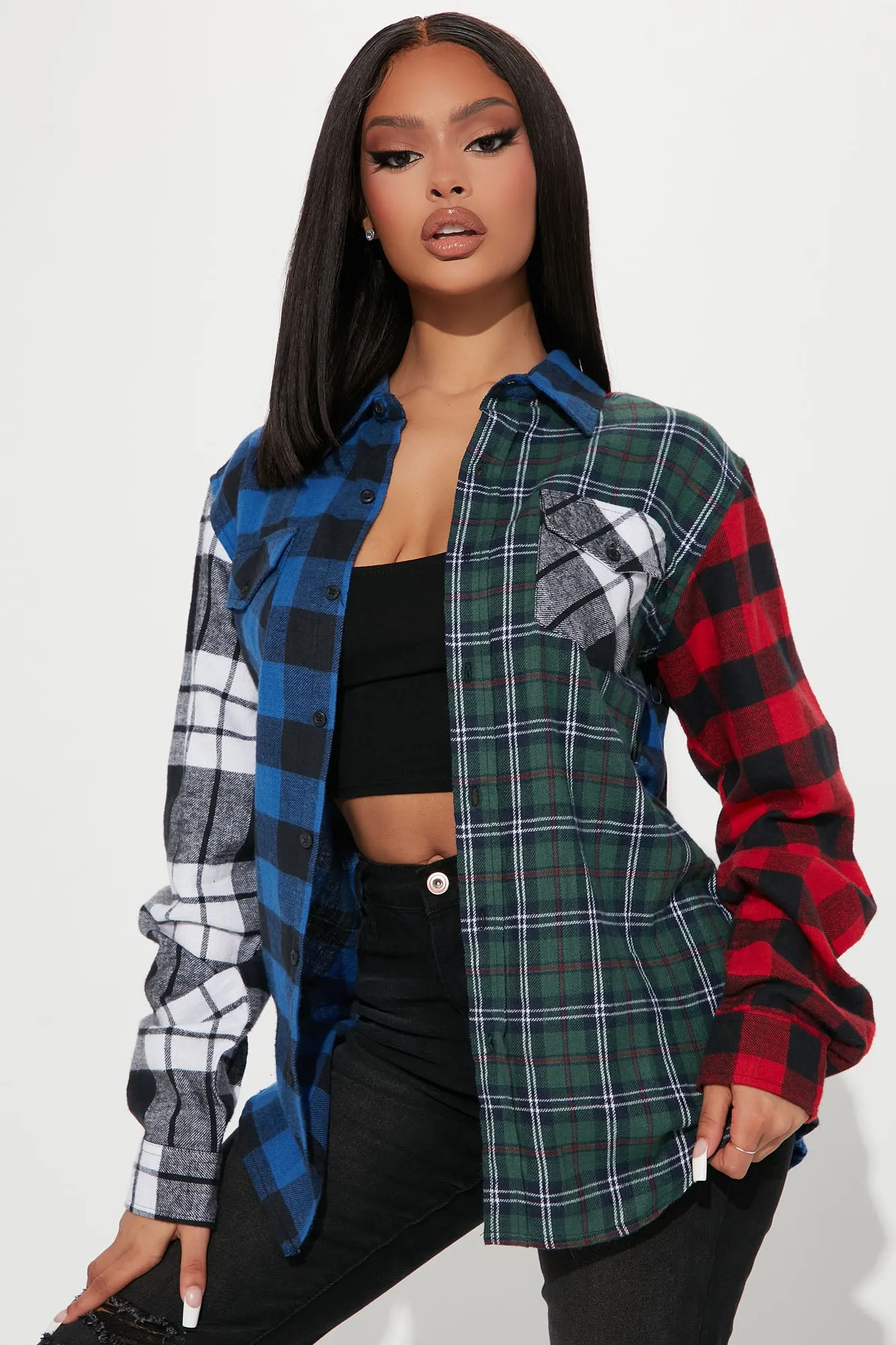 Aaliyah Mixed Plaid Top - Multi Color