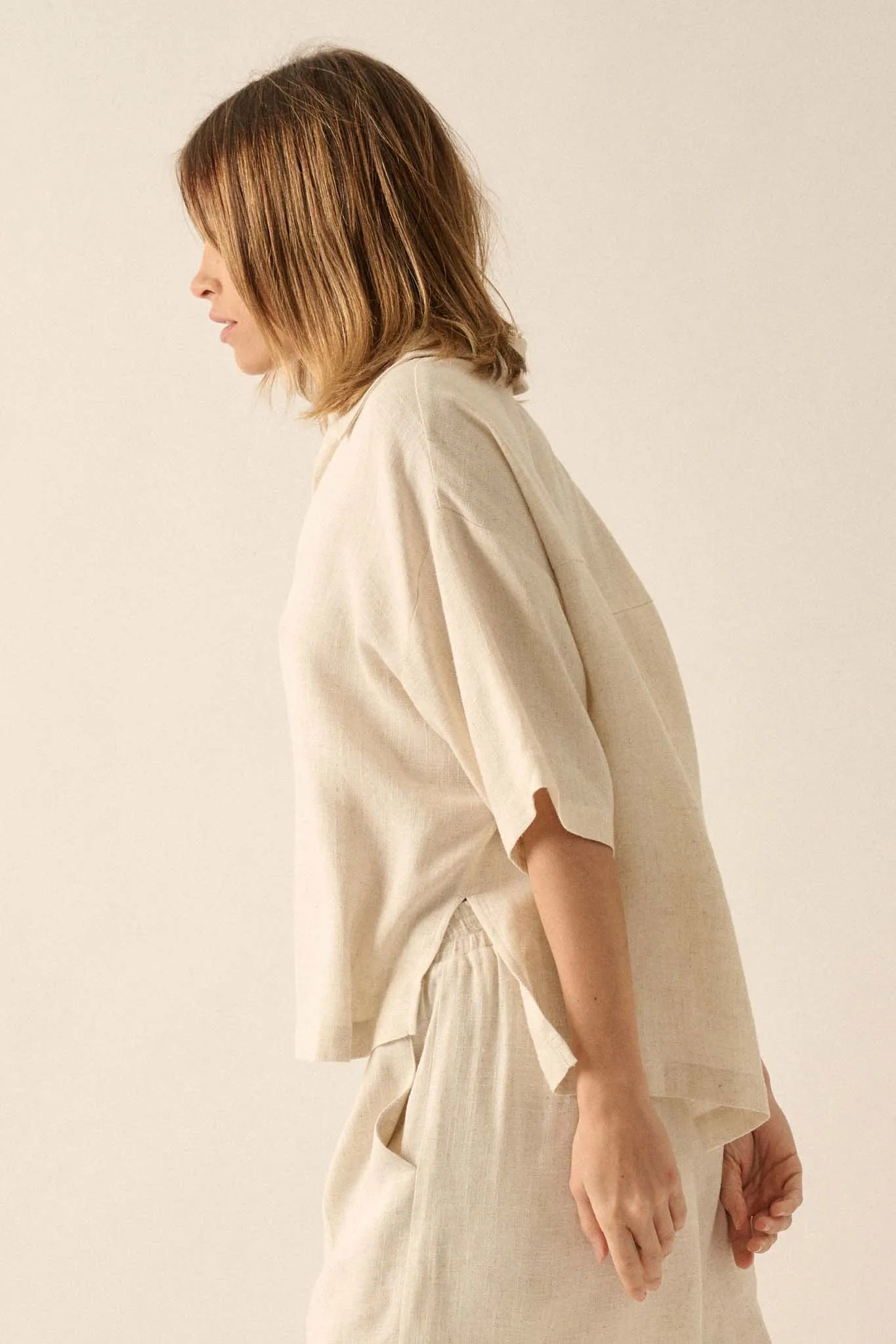 Act Natural Linen-Blend Oversize Short-Sleeve Shirt