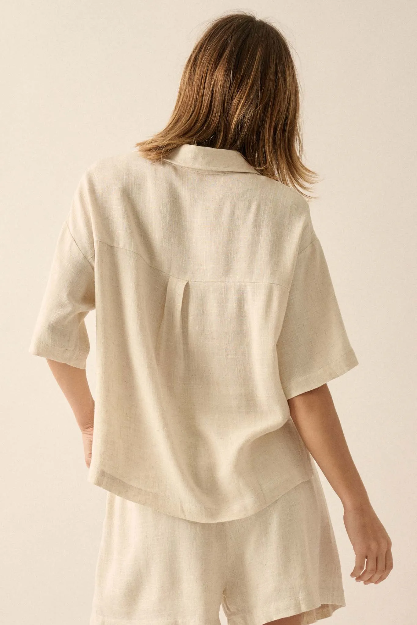 Act Natural Linen-Blend Oversize Short-Sleeve Shirt