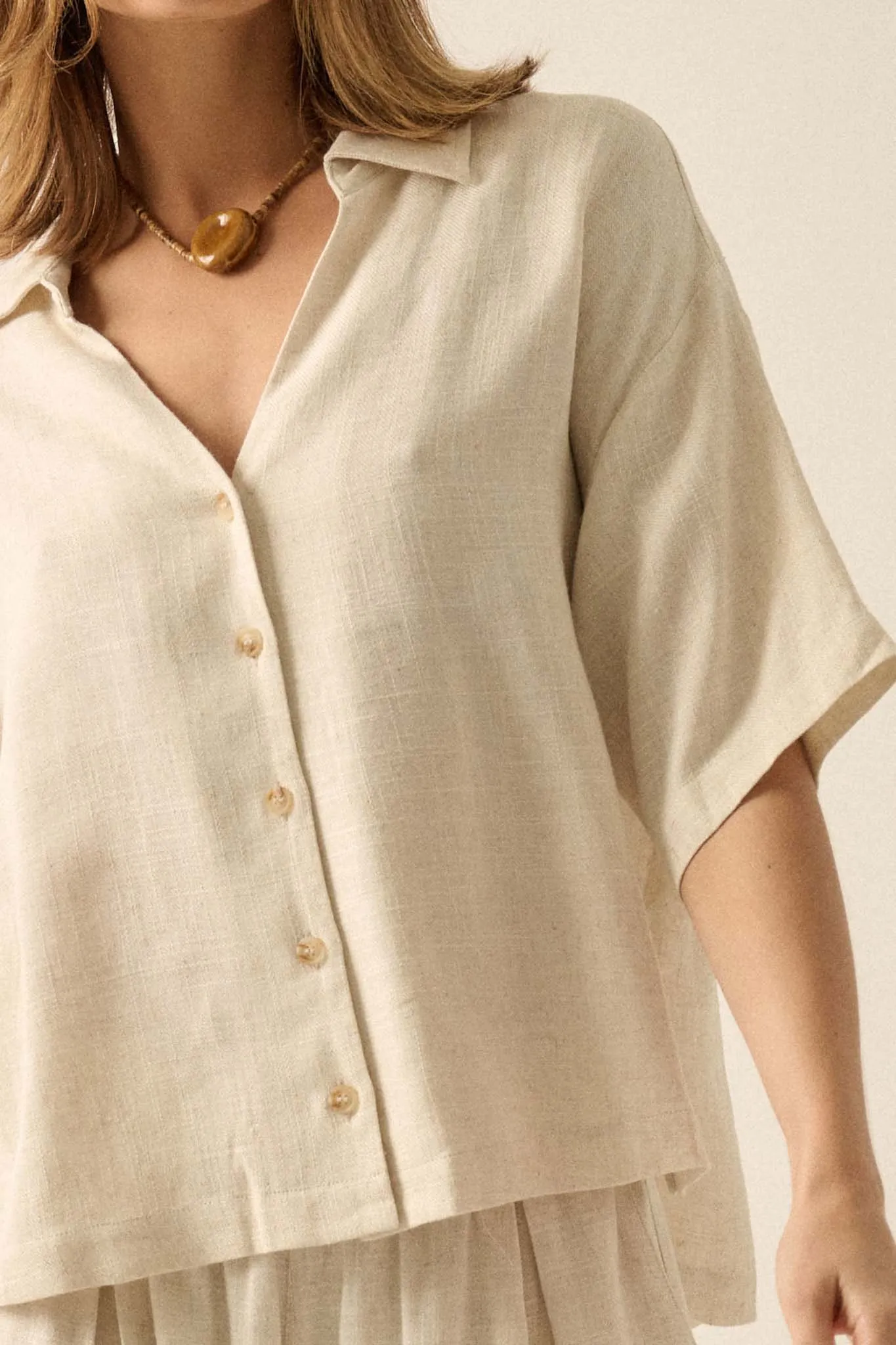 Act Natural Linen-Blend Oversize Short-Sleeve Shirt