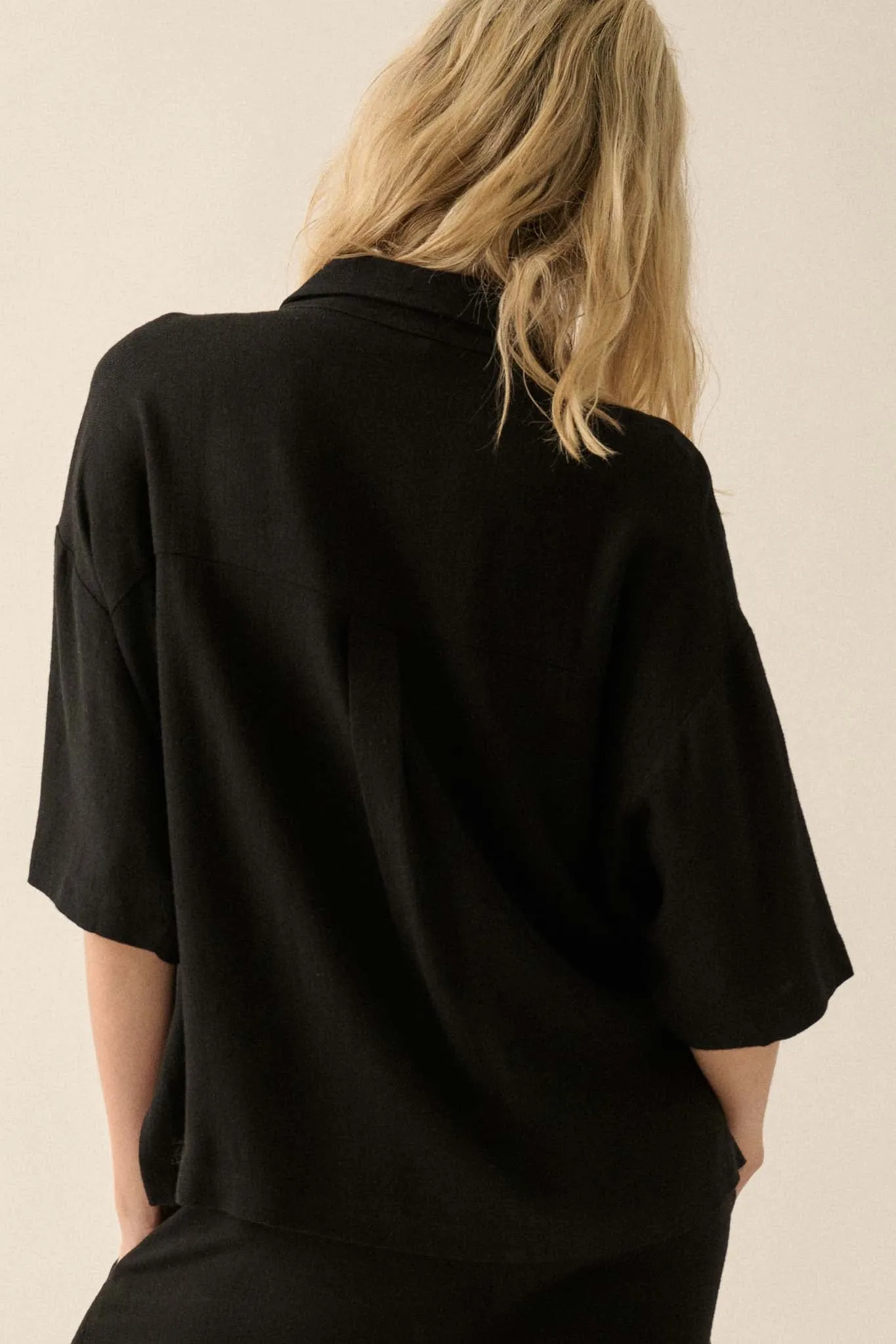 Act Natural Linen-Blend Oversize Short-Sleeve Shirt