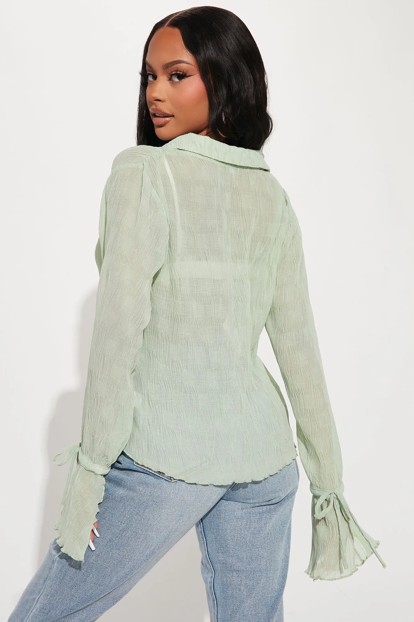 Adanna Plisse Shirt - Sage