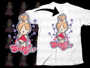 Adorable Cartoon Girl Superstar Graphic Png Digital Download