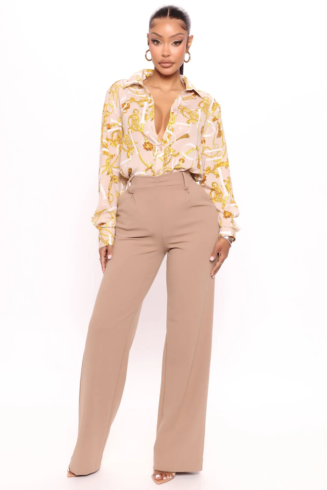 All That Talk Baroque Shirt - Taupe/combo