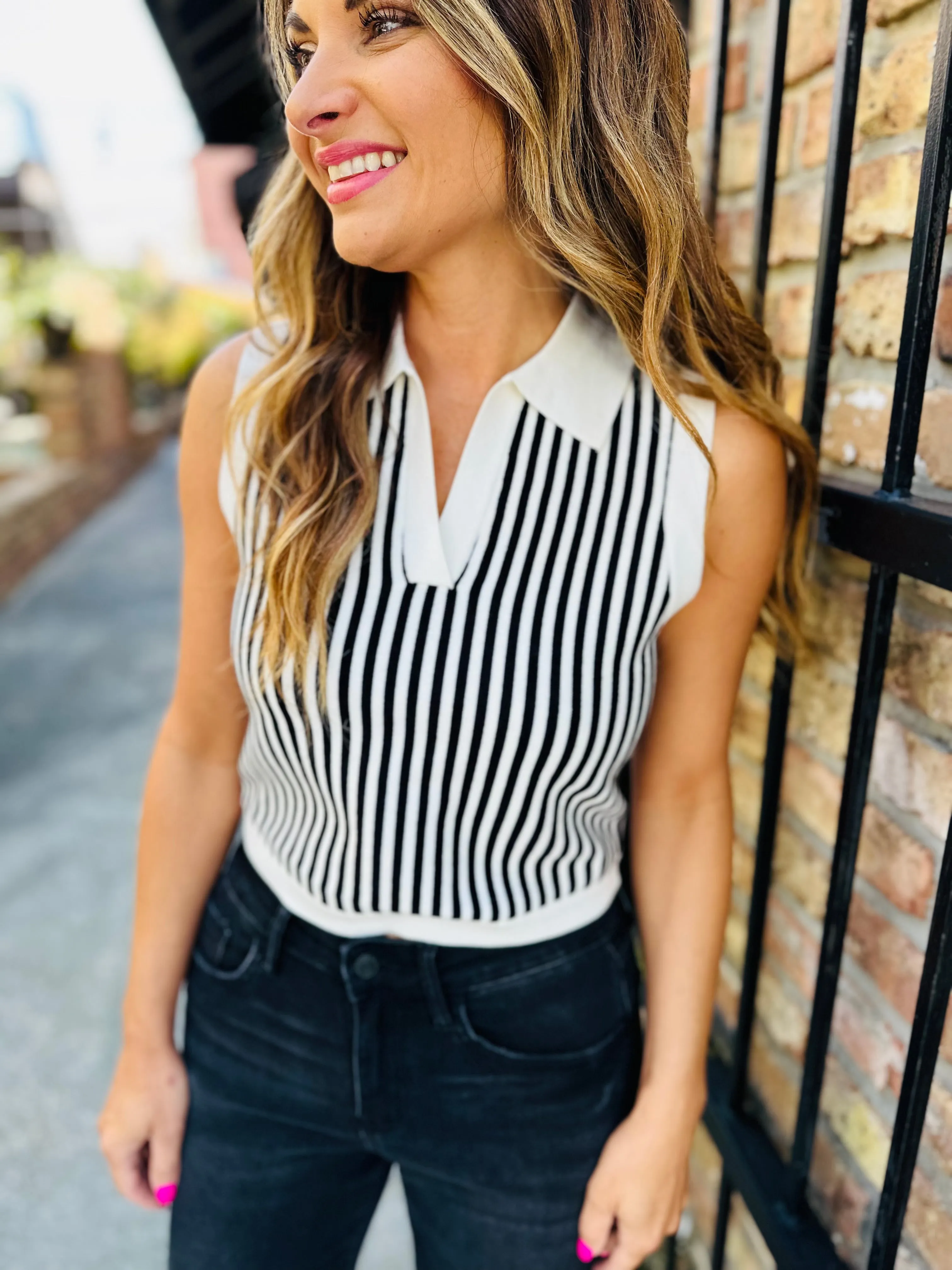 Amery Sweater Top- Black/White