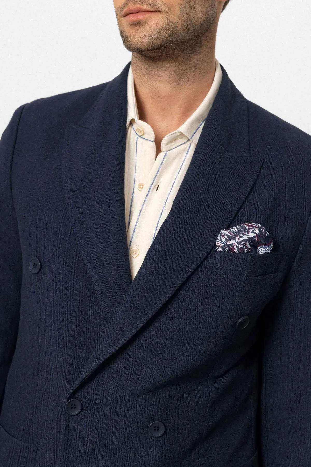 ANT Double-breasted Closure Linen Blend Men's Blazer Jacket - Kingston upon Thames