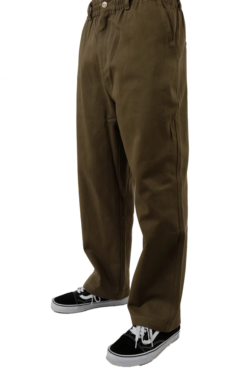 Army Green Wide Leg Cotton Twill Pants