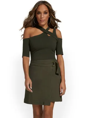 Asymmetric Belted Twill Skirt