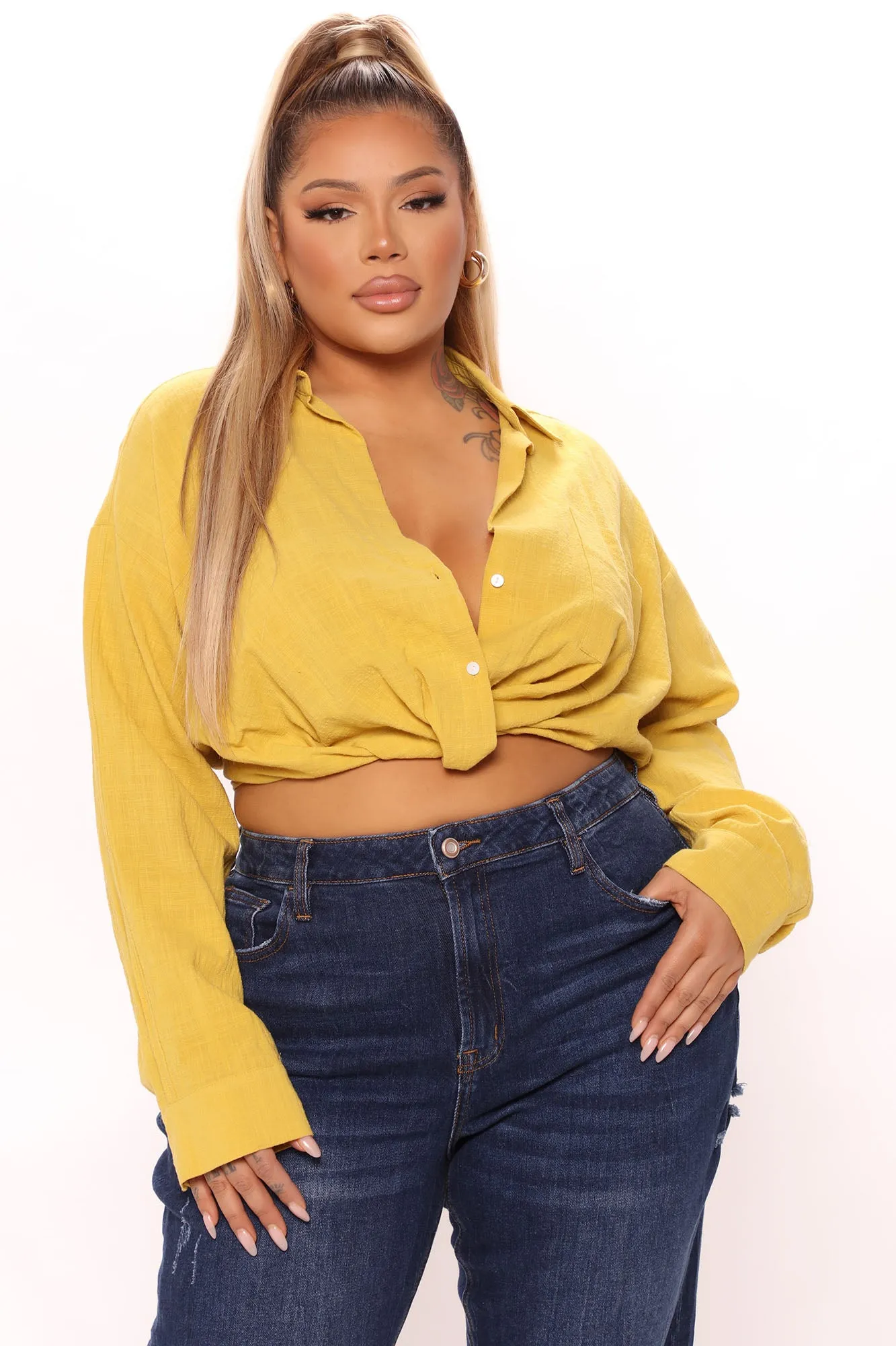 Aubree Twist Front Shirt - Yellow