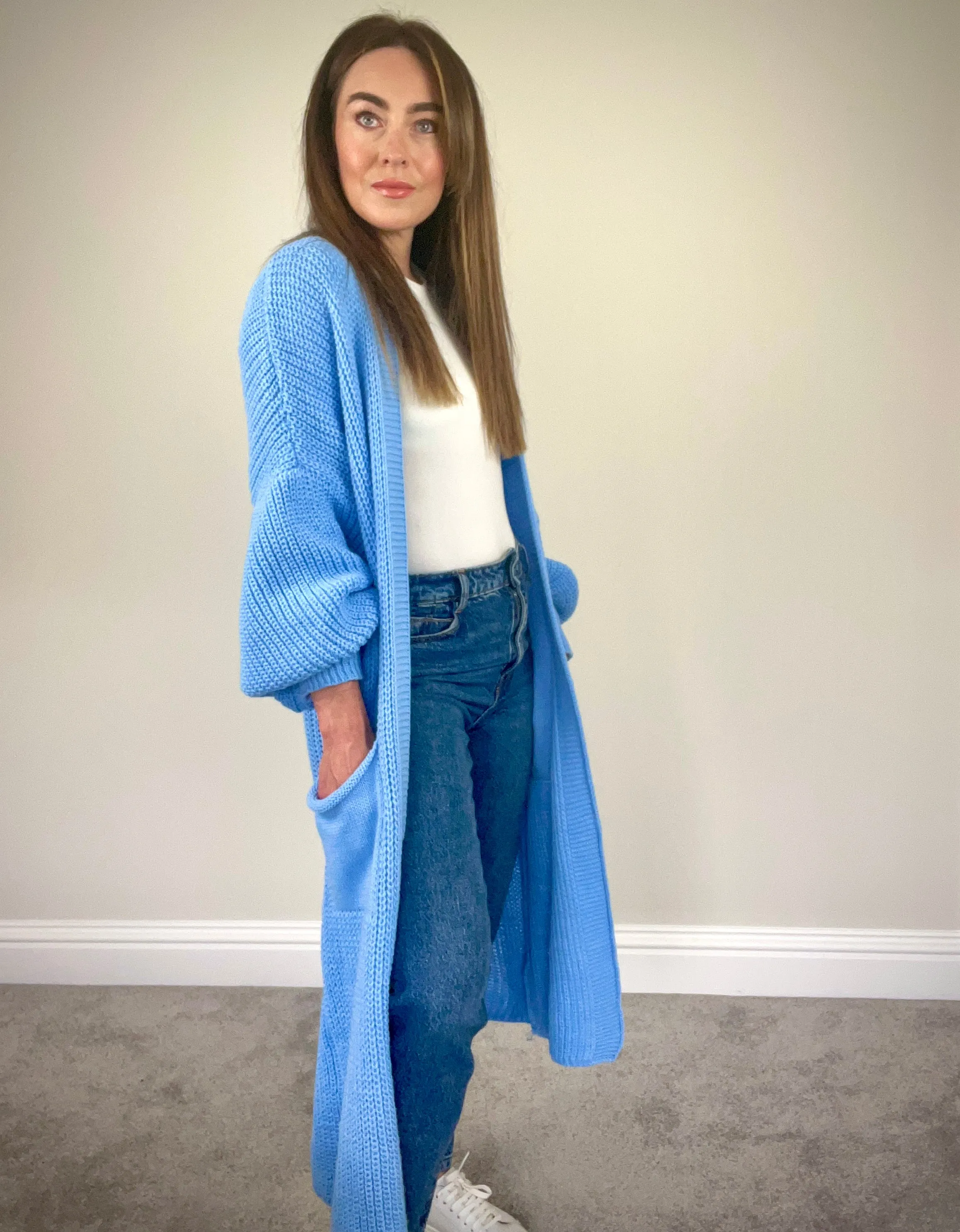 BABY BLUE LONG LENGTH CARDIGAN