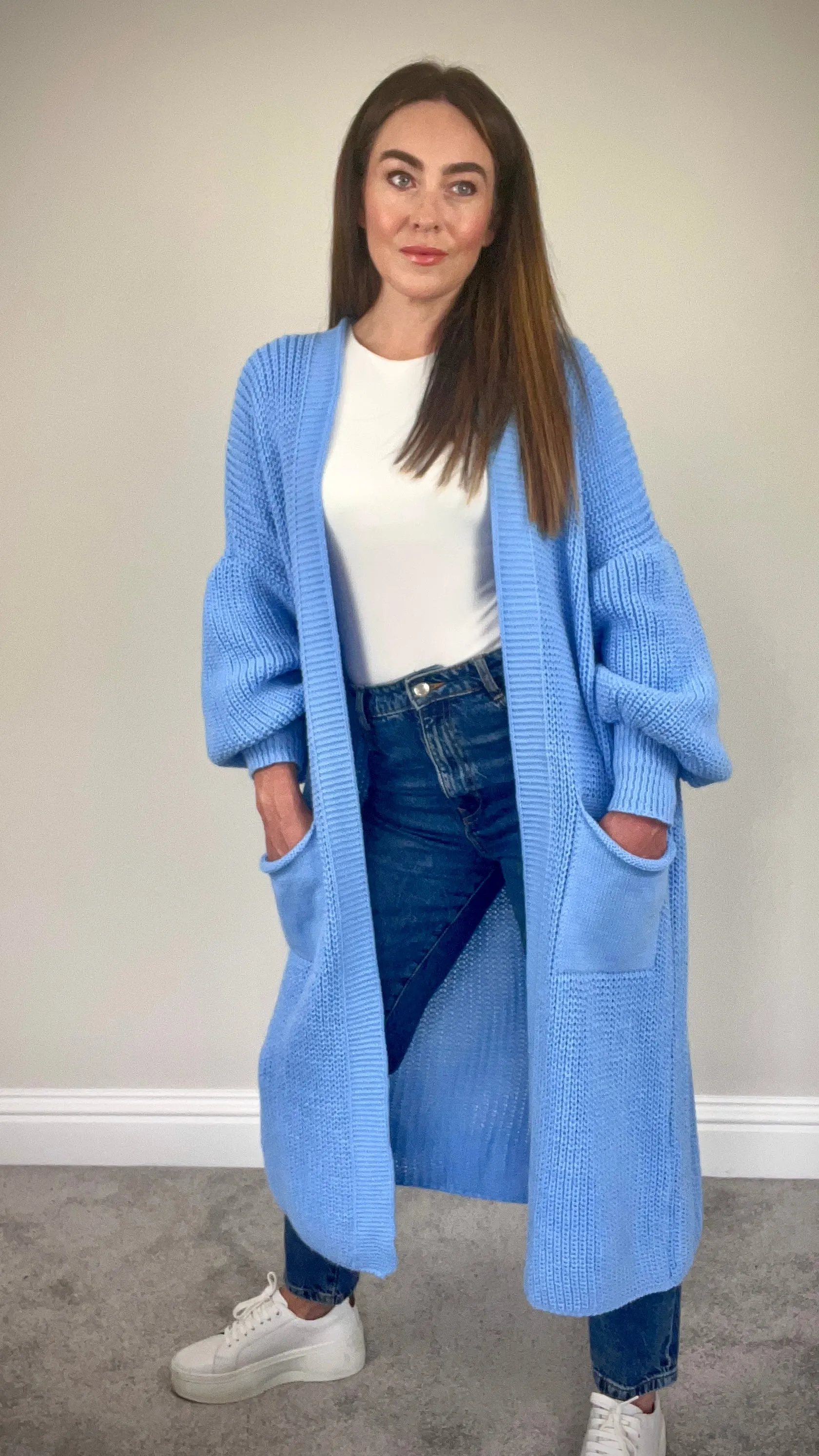 BABY BLUE LONG LENGTH CARDIGAN