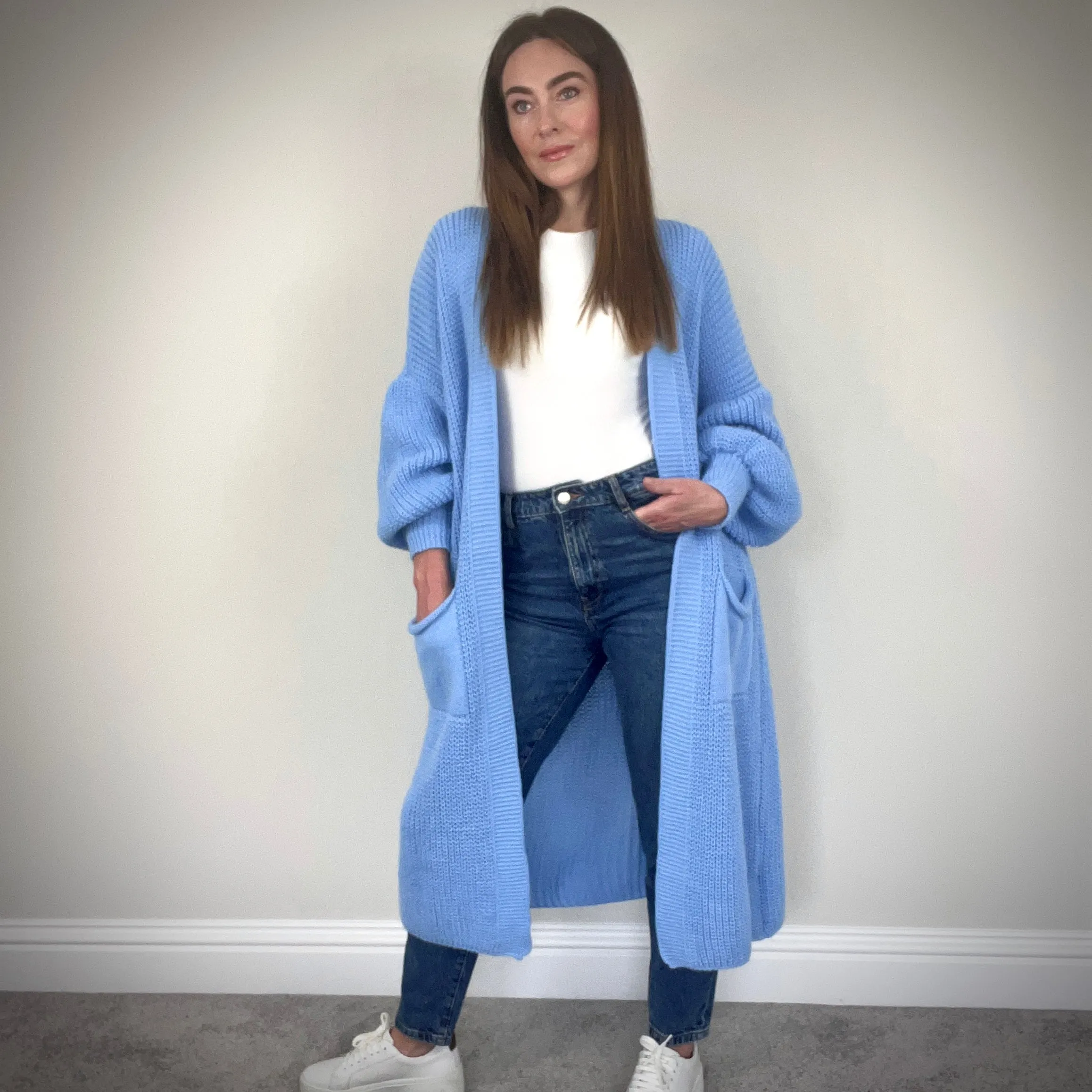 BABY BLUE LONG LENGTH CARDIGAN