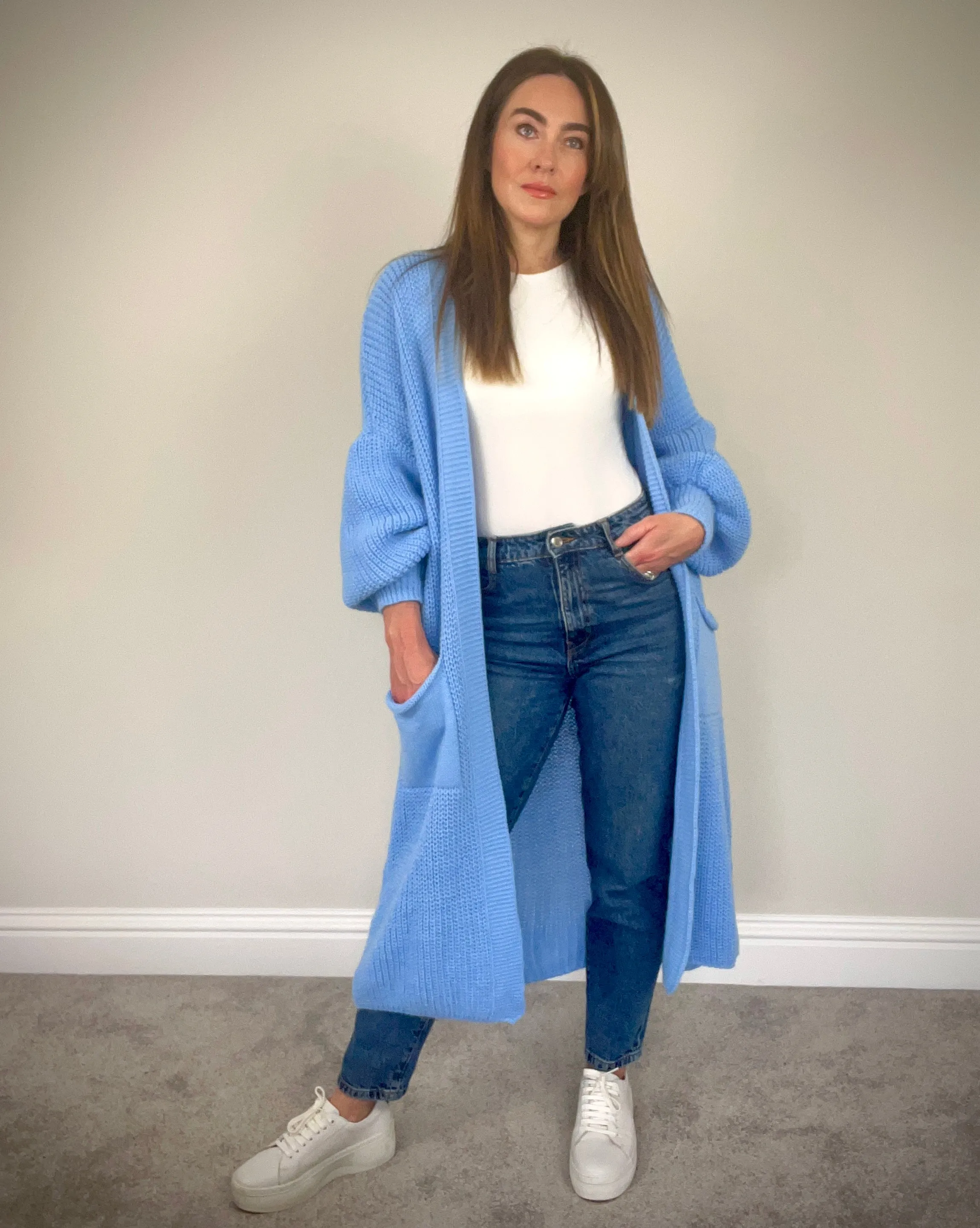 BABY BLUE LONG LENGTH CARDIGAN