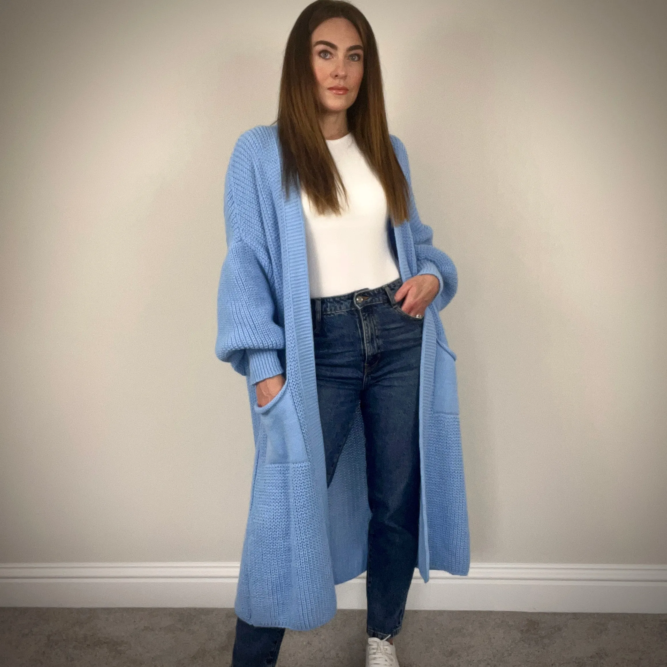 BABY BLUE LONG LENGTH CARDIGAN