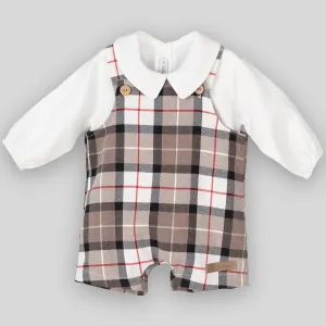 Baby Boys Beige Tartan Dungarees with Shirt - Calamaro 17900