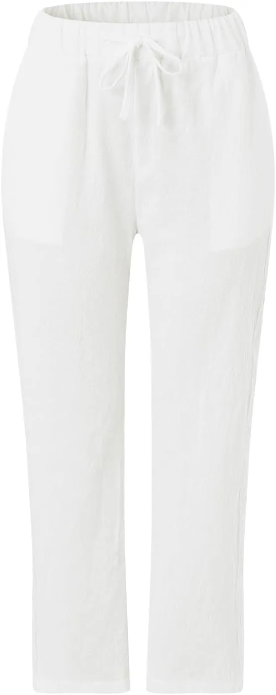 Beach Pants for Women 2025 Fashion Solid Color Cotton Elastic Long Pants Beach Leisure Trousers Linen