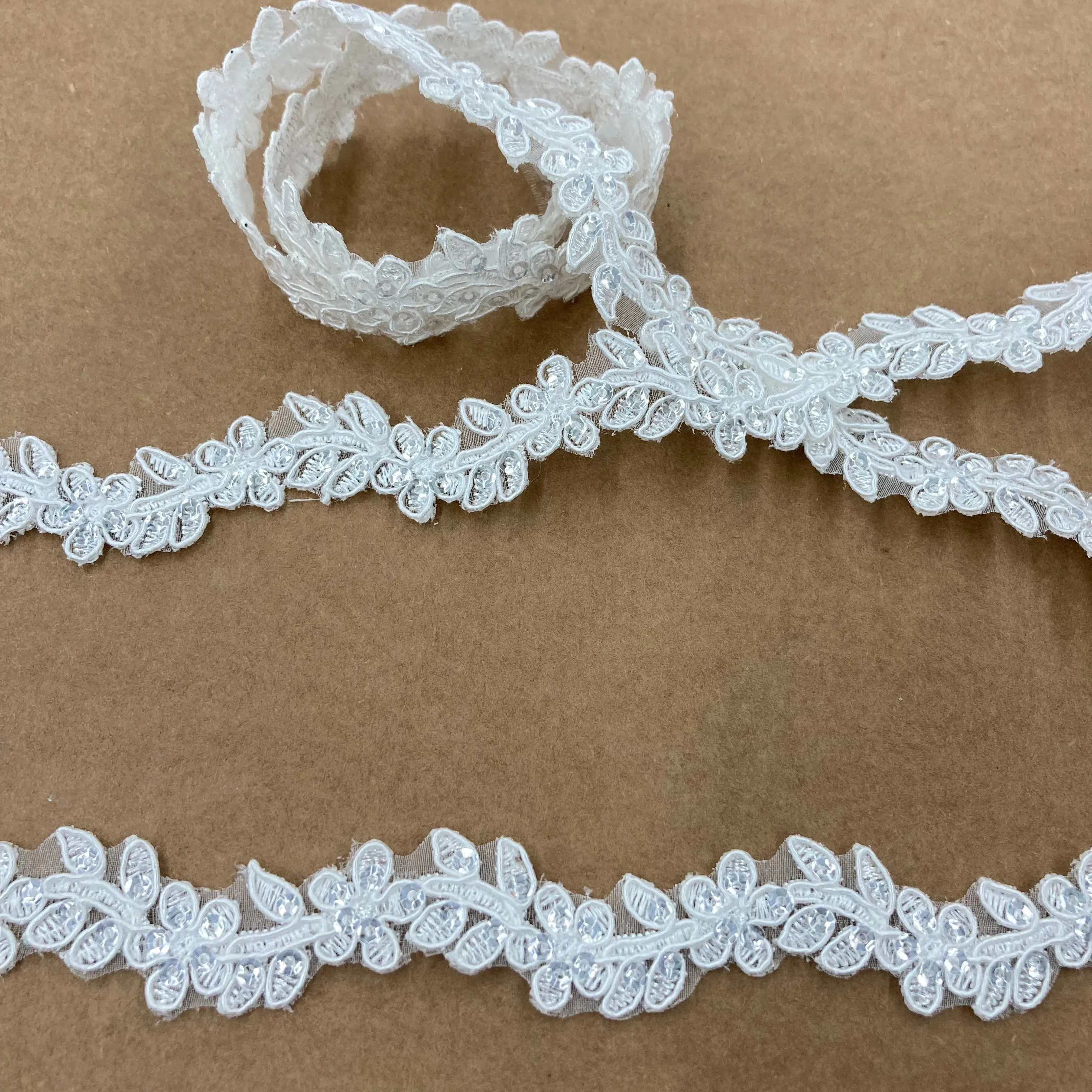 Beaded & Corded Lace Trimming Embroidered on 100% Polyester Net Mesh | Lace USA - 95274N-SB
