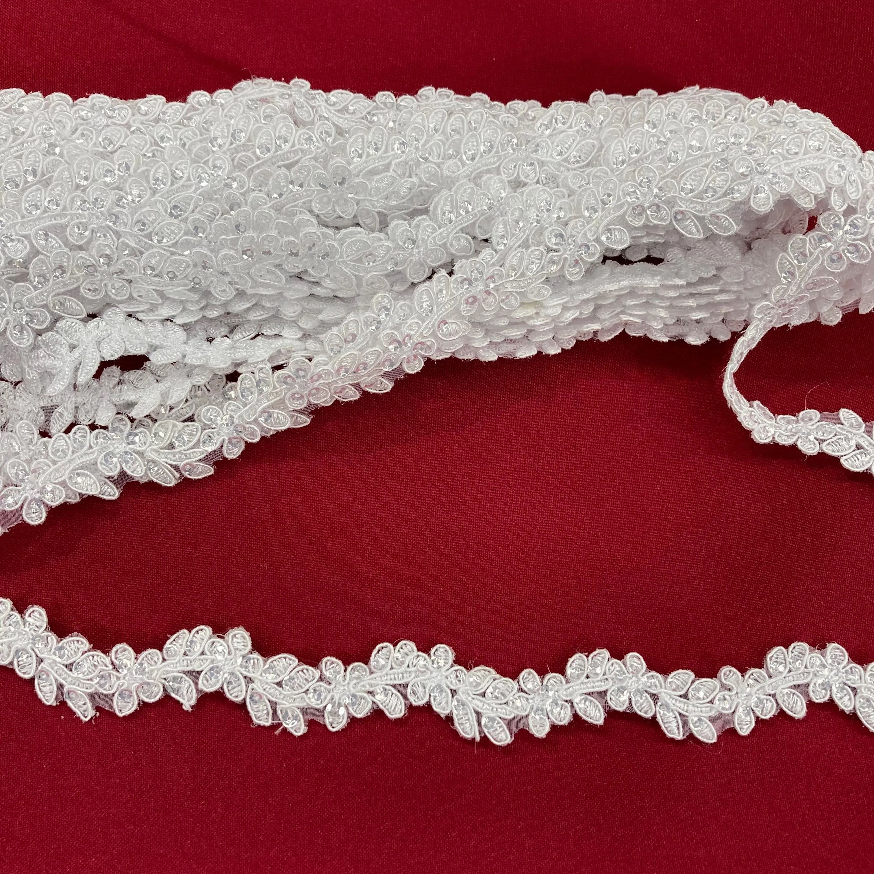 Beaded & Corded Lace Trimming Embroidered on 100% Polyester Net Mesh | Lace USA - 95274N-SB