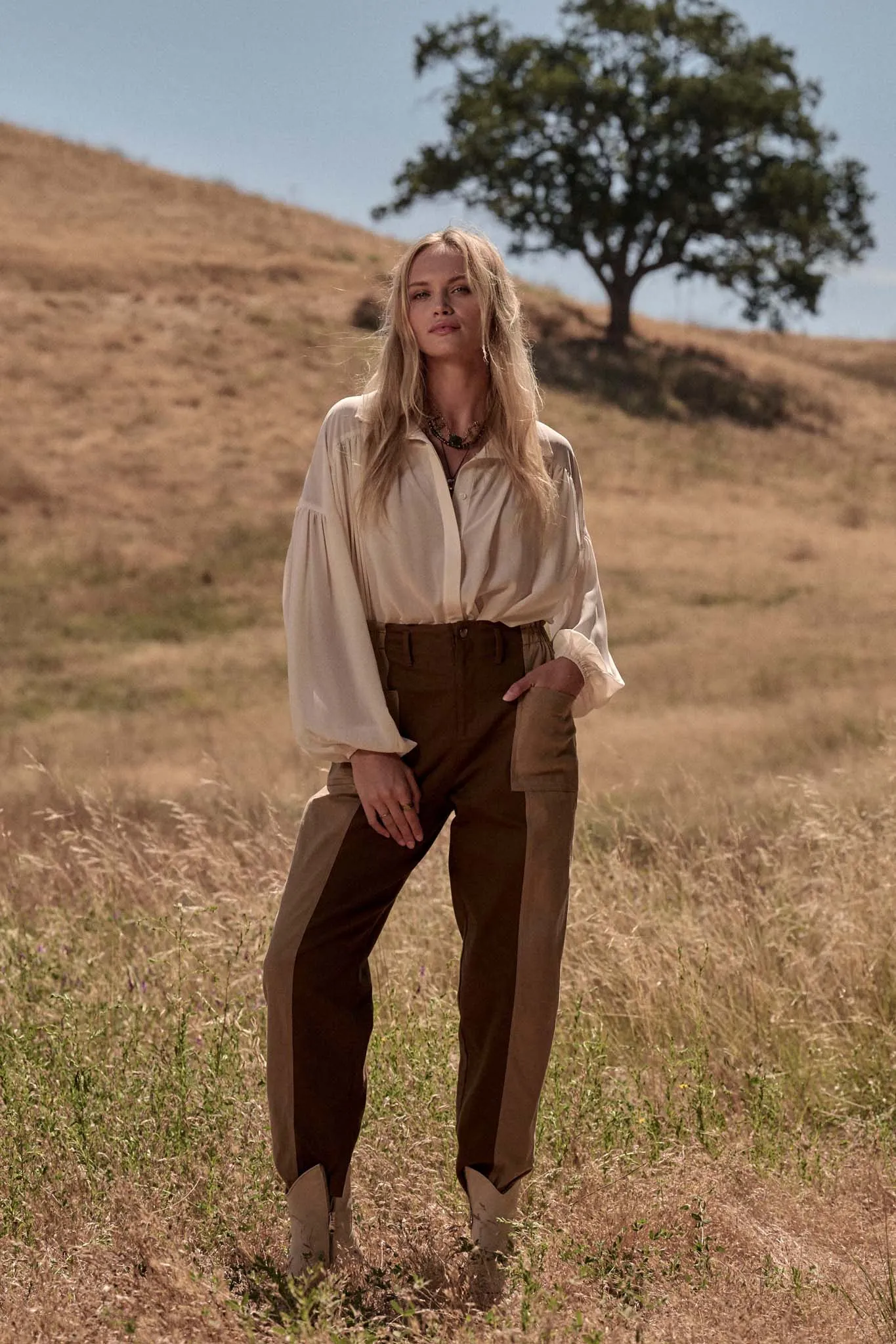 Big Sky Chiffon Balloon-Sleeve Oversize Shirt