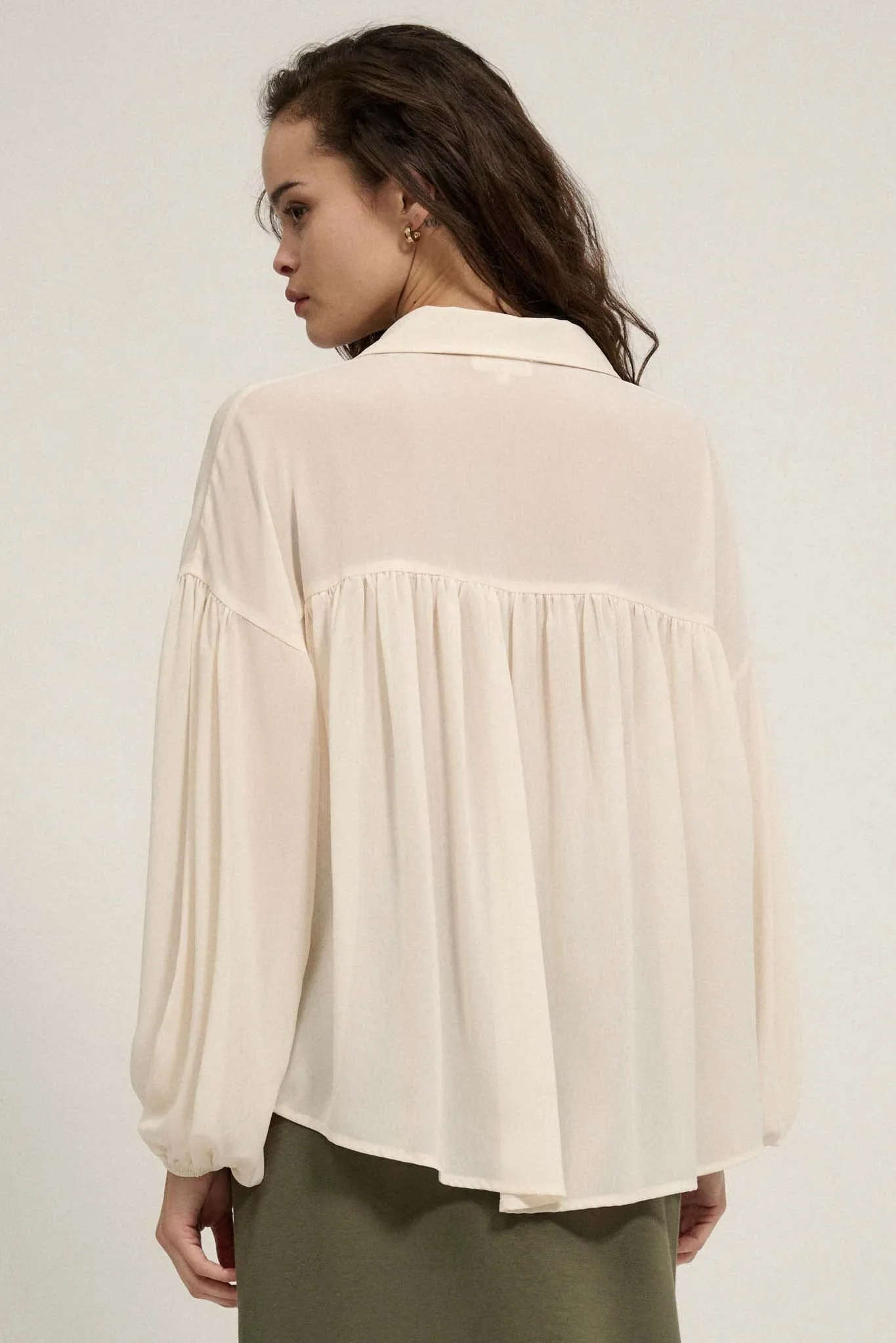 Big Sky Chiffon Balloon-Sleeve Oversize Shirt