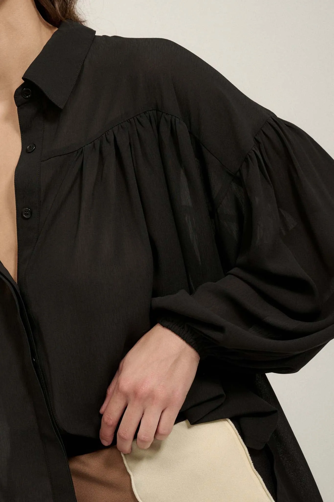 Big Sky Chiffon Balloon-Sleeve Oversize Shirt