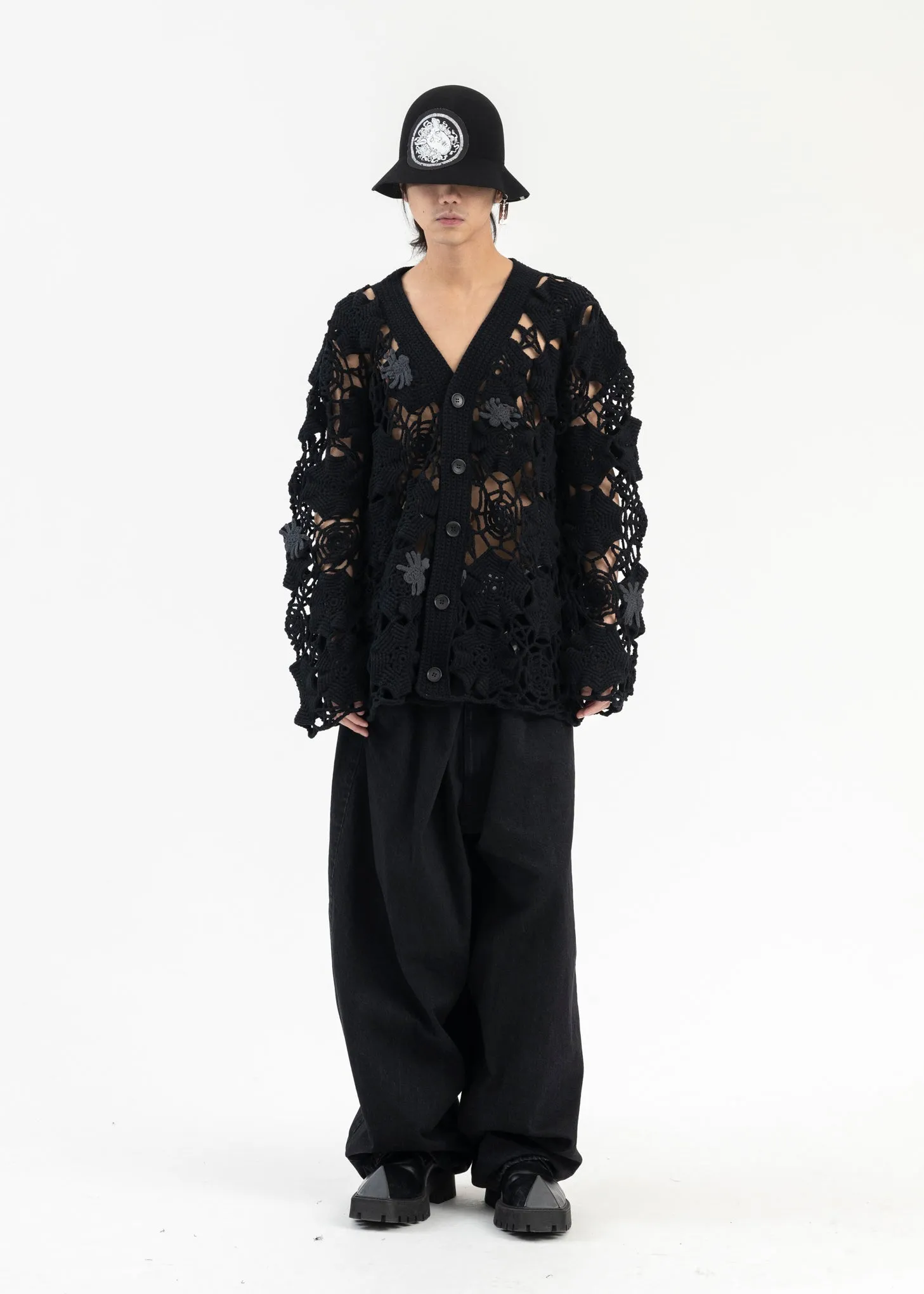 BLACK SPIDER KNIT CARDIGAN COLLABORATION WITH RURUMU: