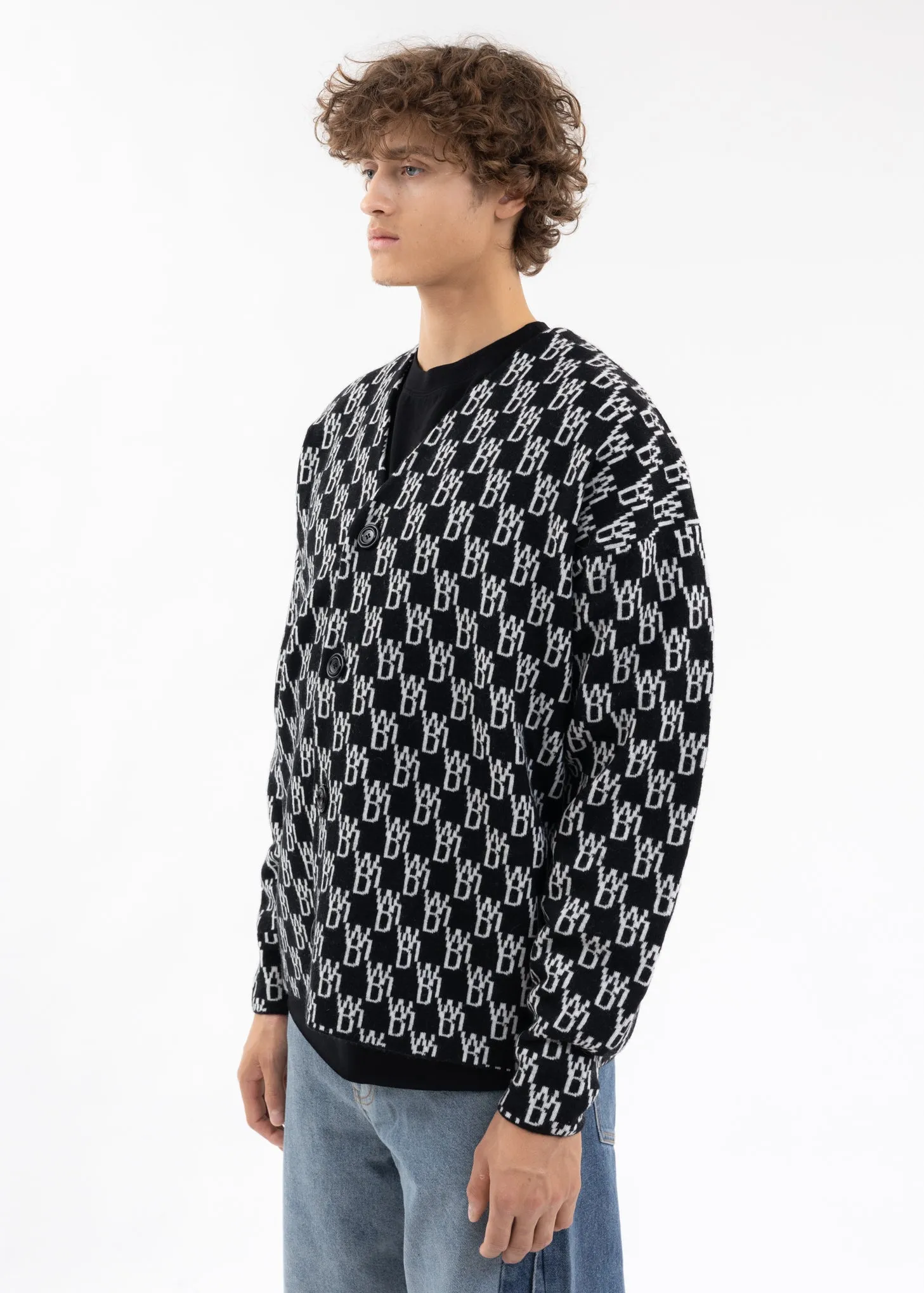 BLACK WD1 GRAPHIC KNIT CARDIGAN