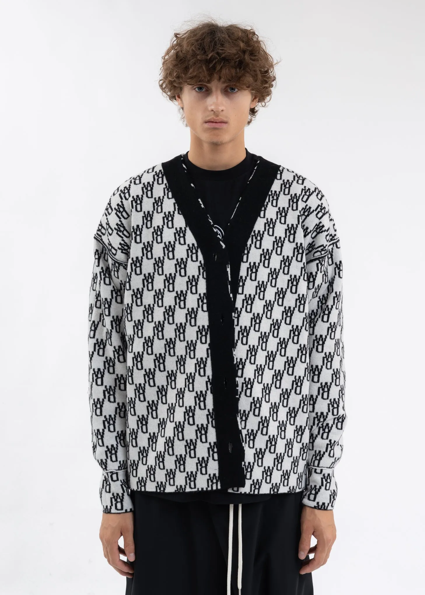 BLACK WD1 GRAPHIC KNIT CARDIGAN