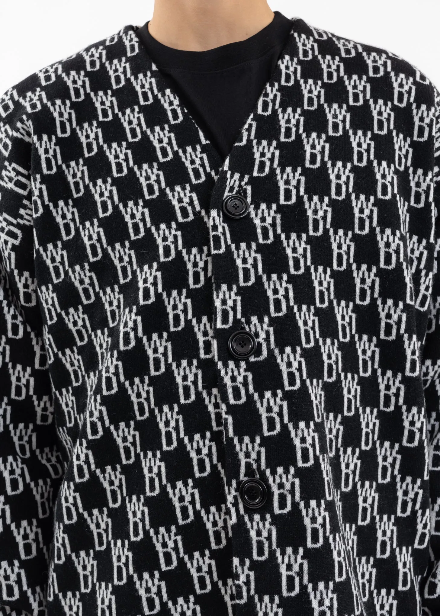 BLACK WD1 GRAPHIC KNIT CARDIGAN