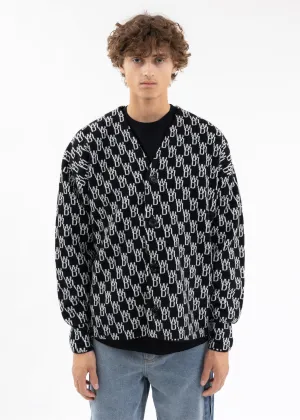 BLACK WD1 GRAPHIC KNIT CARDIGAN