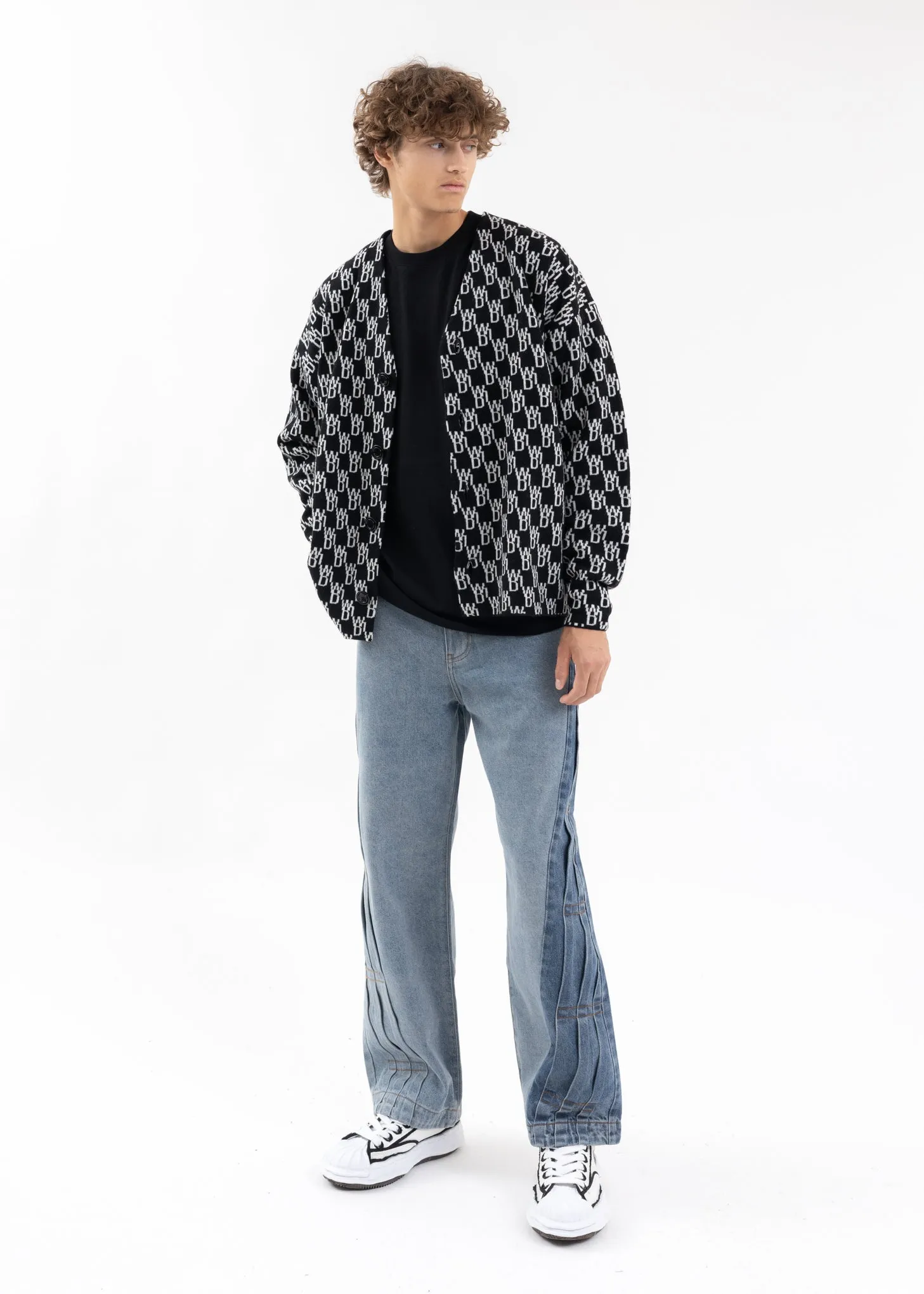 BLACK WD1 GRAPHIC KNIT CARDIGAN