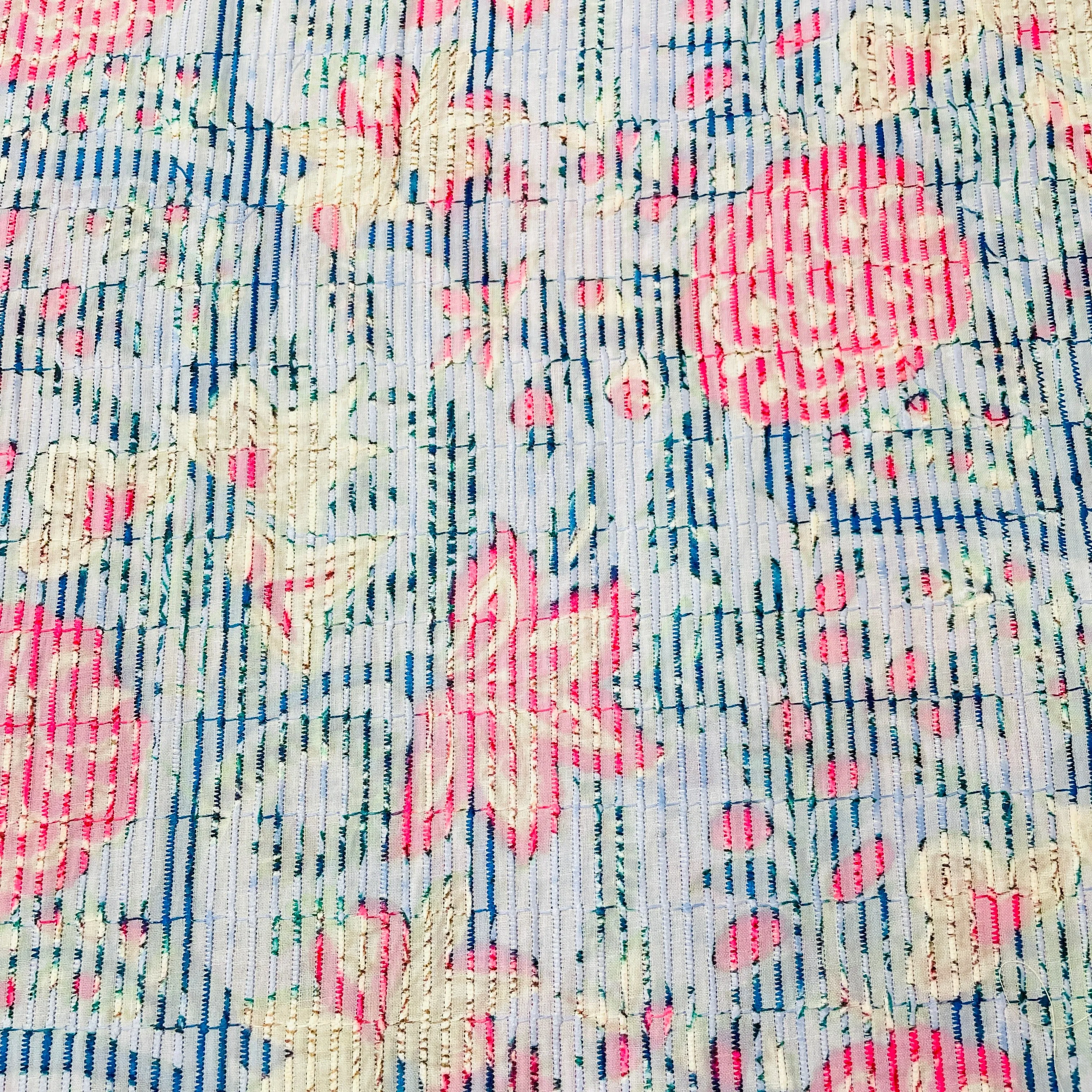 Blue Multicolor Digital Floral Print Embroidery Cotton Fabric