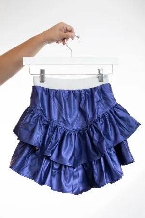 Blue Vegan Leather Ruffle Skirt - LO