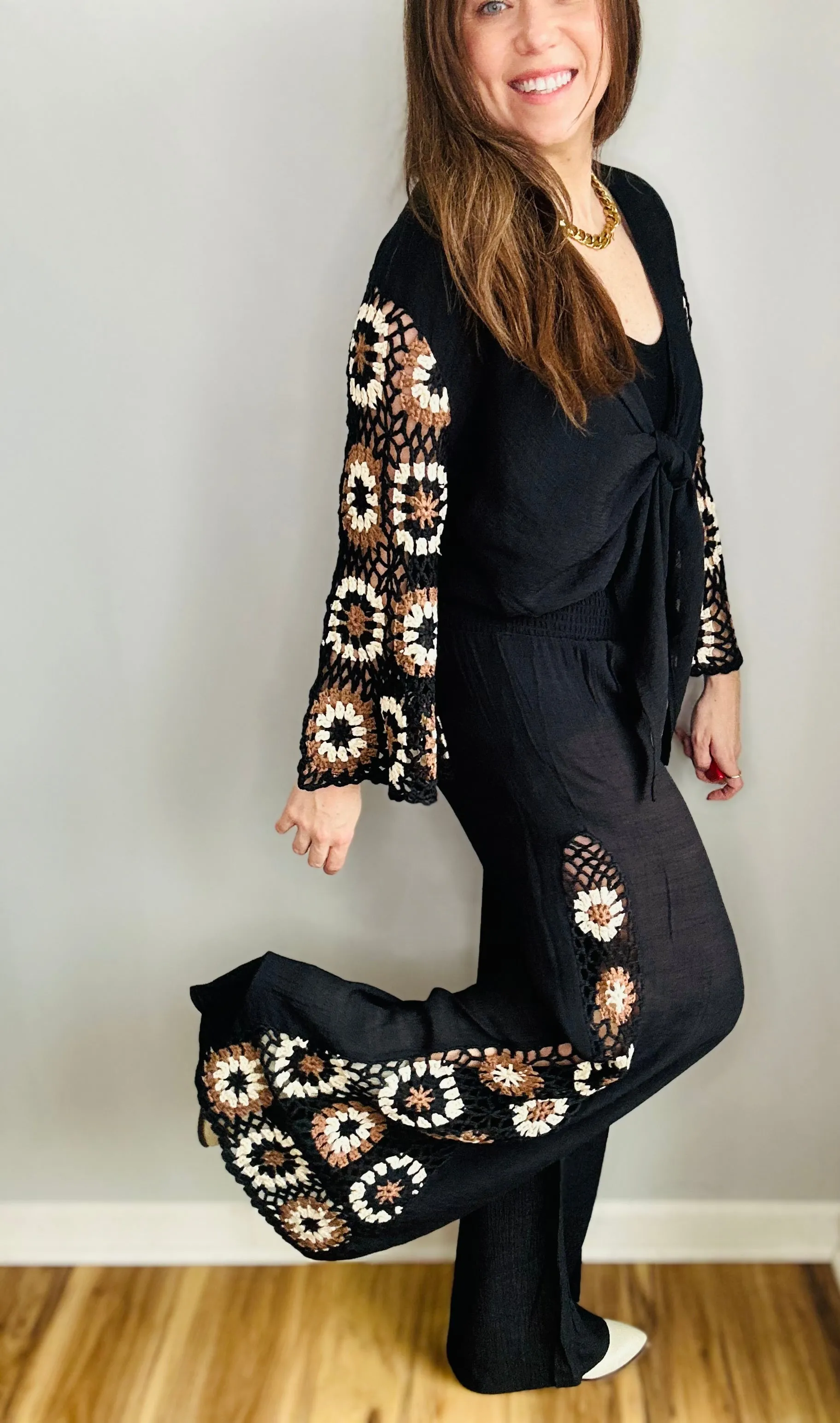 Boho-Chic Crochet Trim Pants