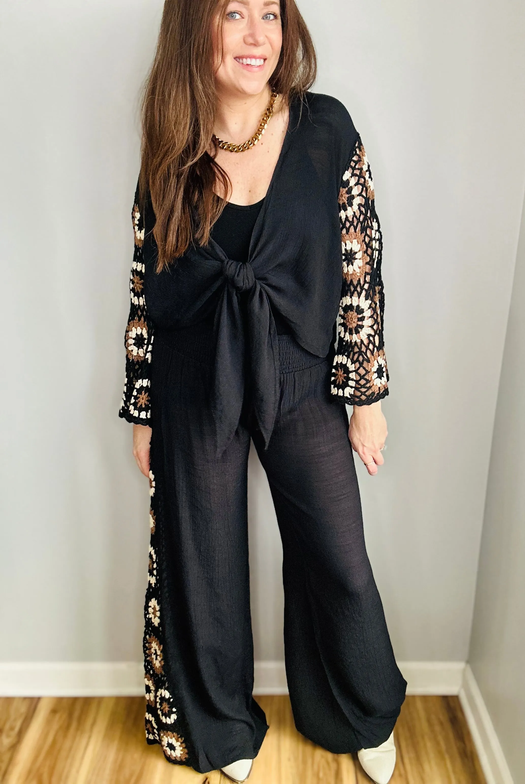 Boho-Chic Crochet Trim Pants