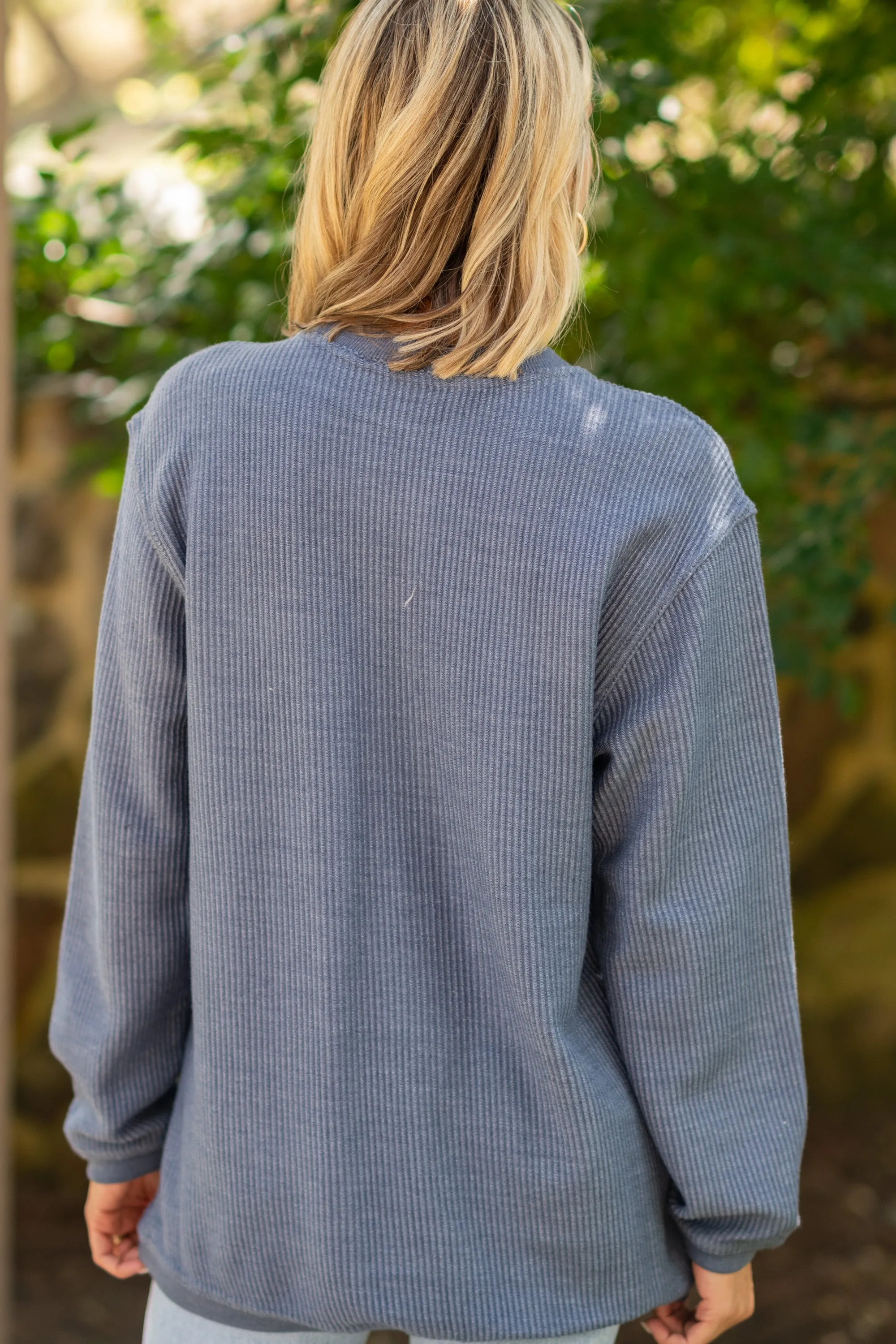 Bonfire Babe Navy Blue Corded Graphic Sweatshirt
