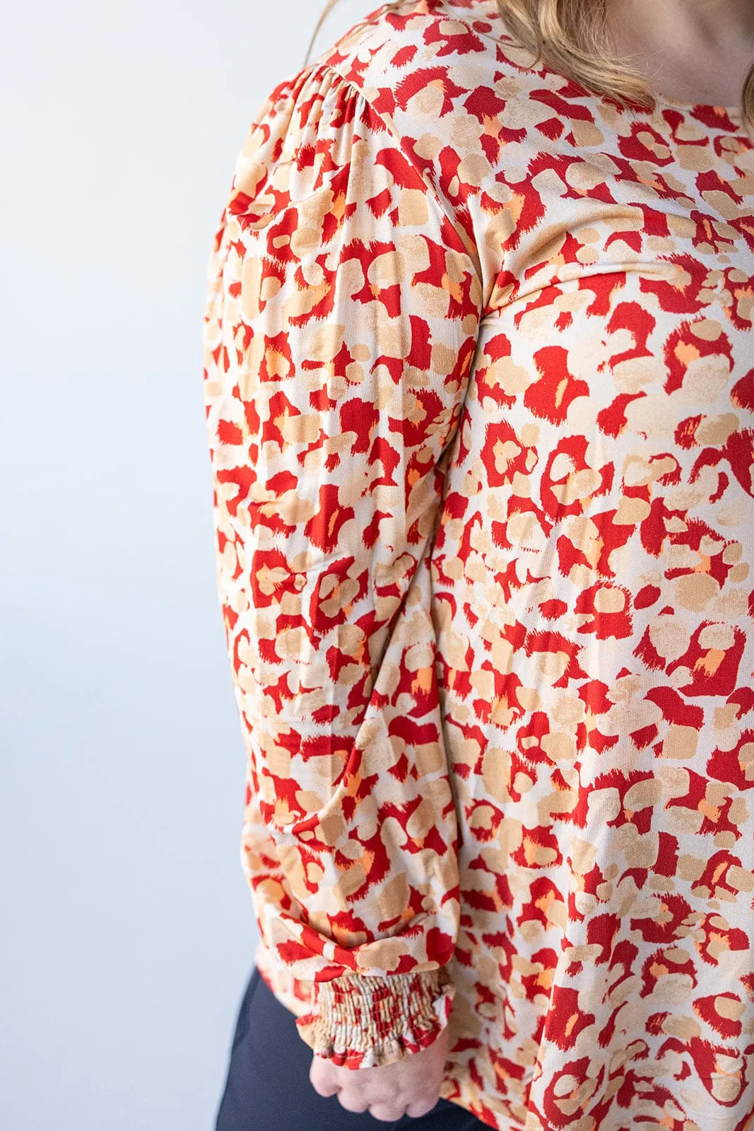BREEZY ABSTRACT PRINT TUNIC WITH CUFFED SLEEVES