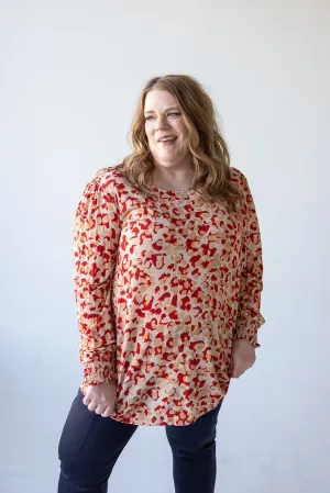 BREEZY ABSTRACT PRINT TUNIC WITH CUFFED SLEEVES