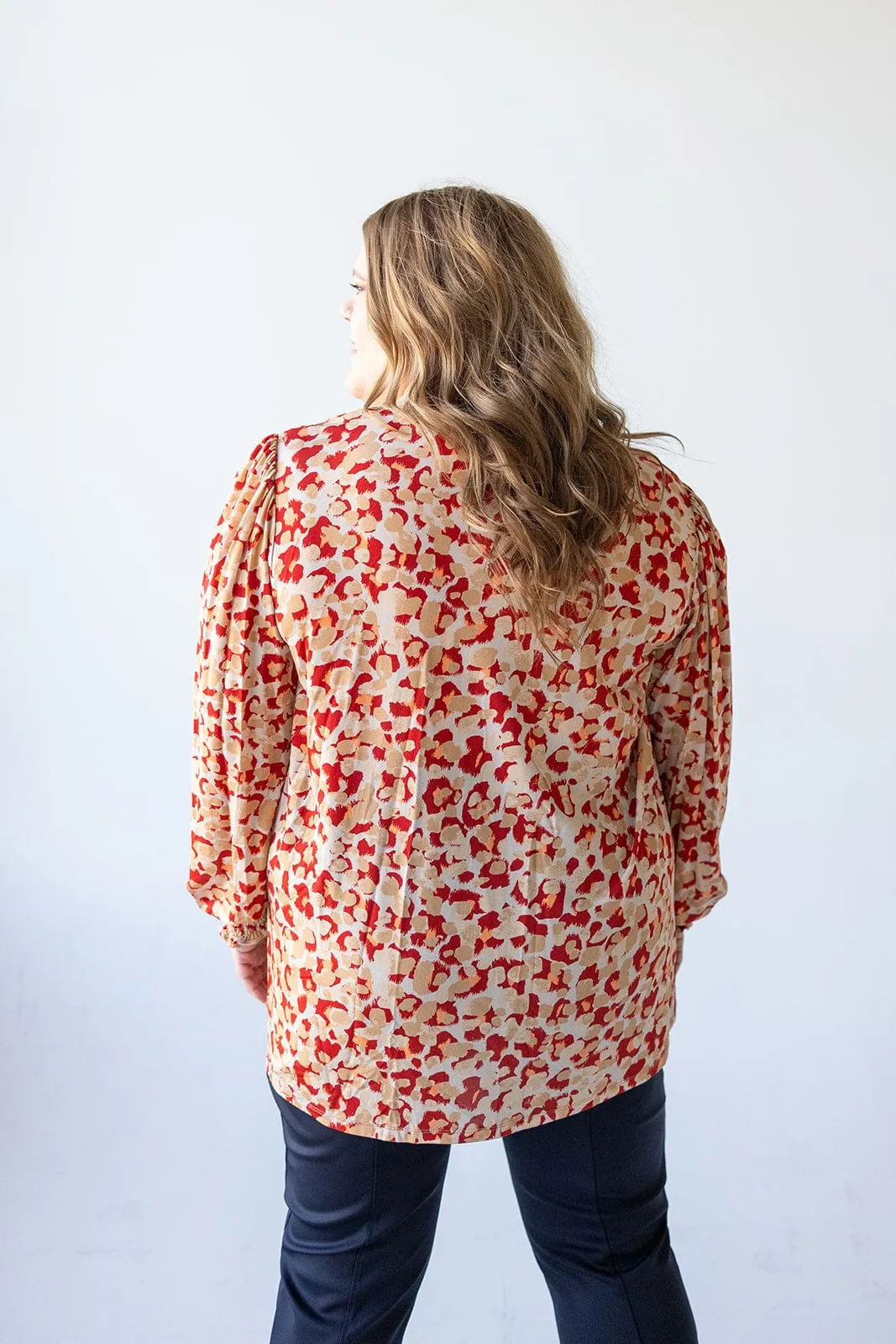 BREEZY ABSTRACT PRINT TUNIC WITH CUFFED SLEEVES