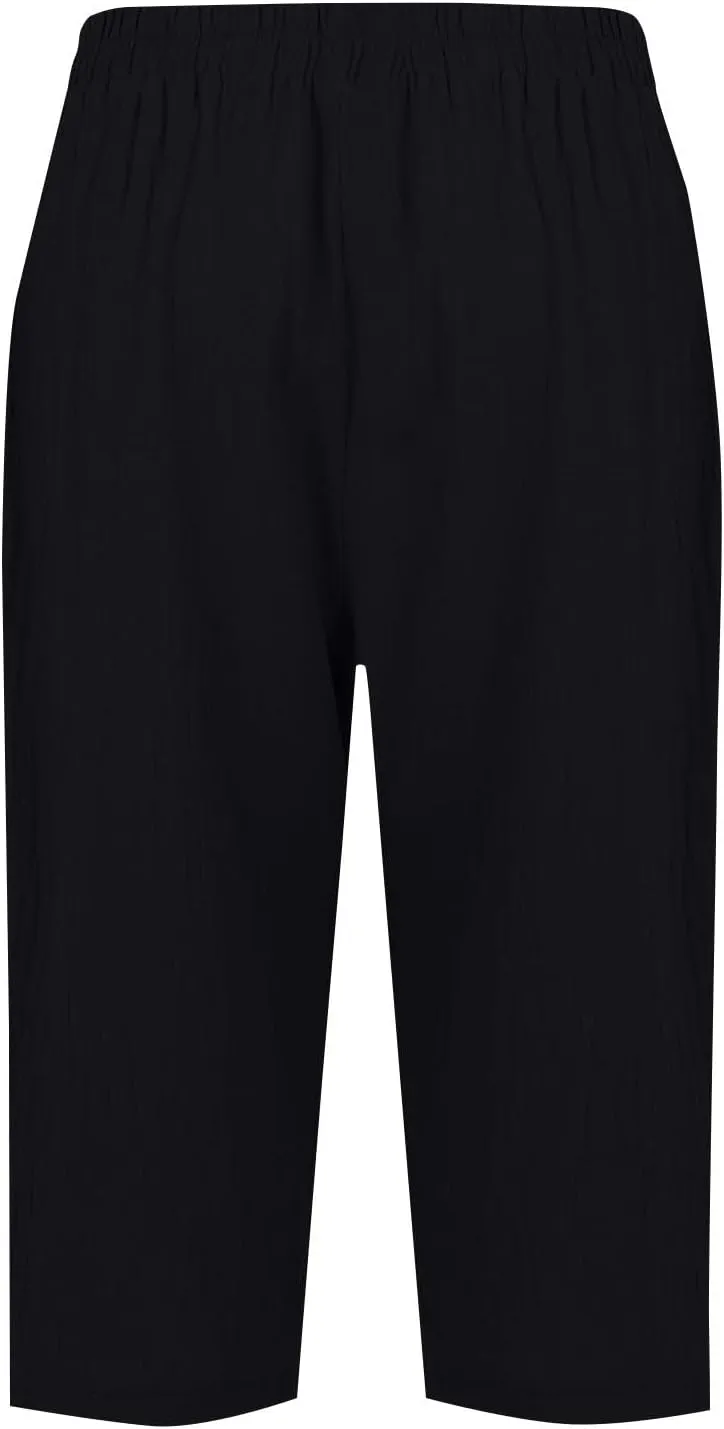 Capri Linen Pants for Women Petite Women's Wide Leg Pants Casual Drawstring Lounge Palazzo Loose Trousers