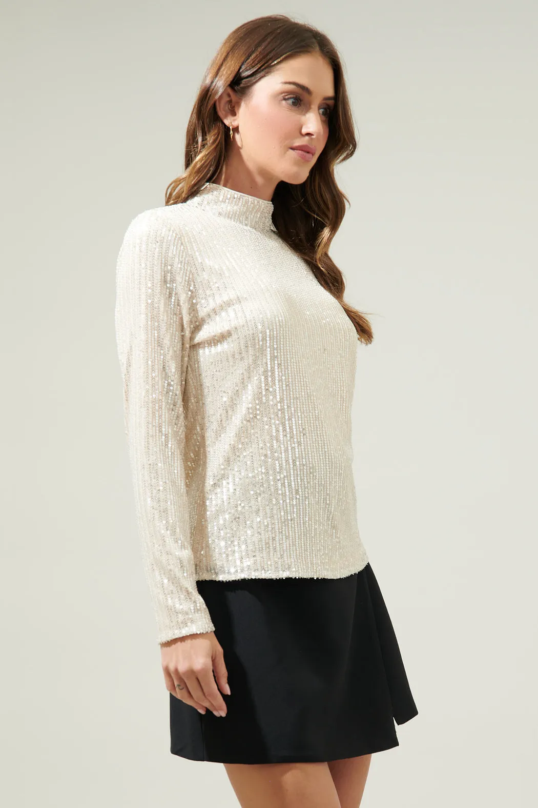 Carly Bare Sequin Long Sleeve Top