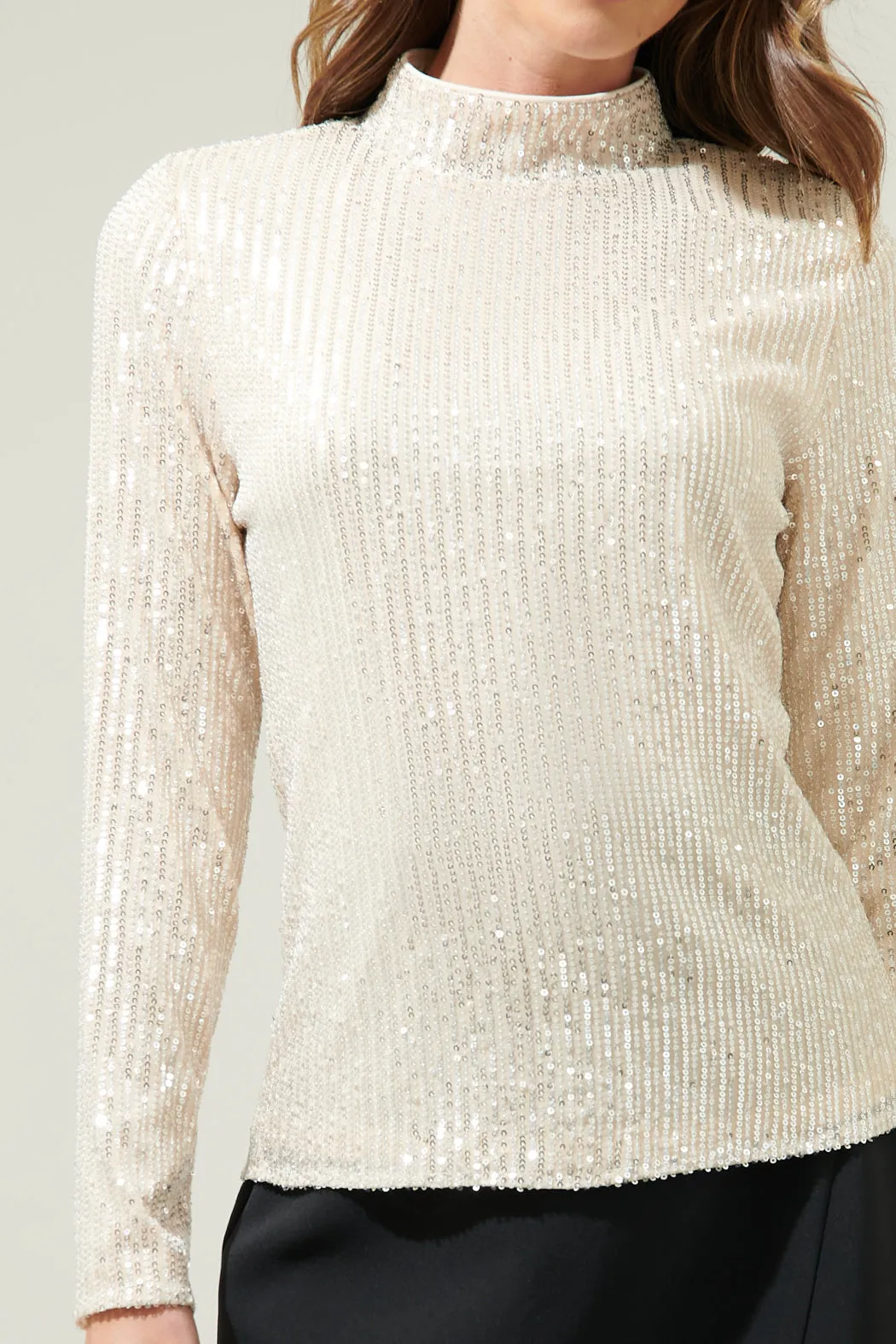 Carly Bare Sequin Long Sleeve Top