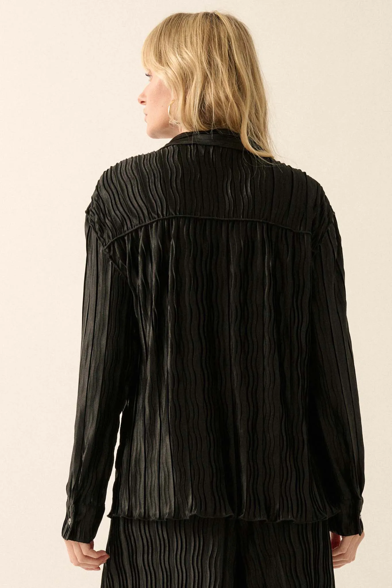 Changing Tides Pleated Satin Button-Up Shirt