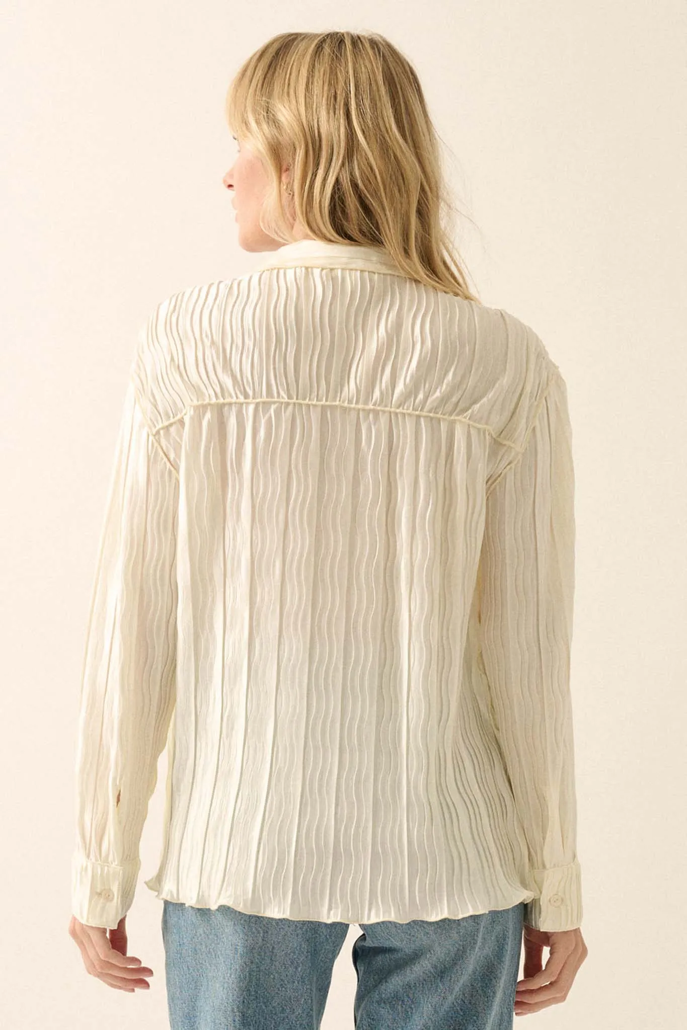 Changing Tides Pleated Satin Button-Up Shirt