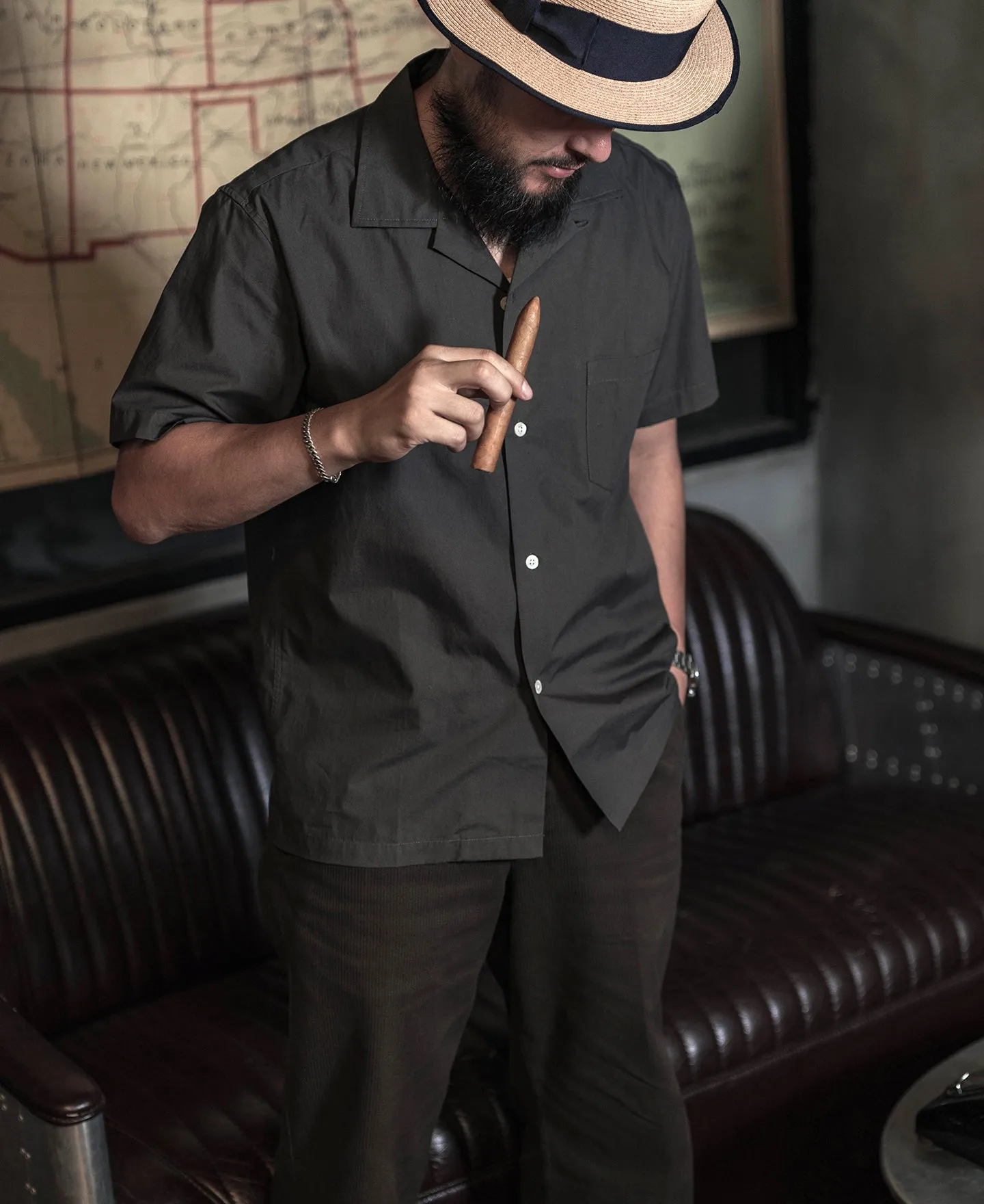 Classic Panama Open Collar Shirt - Dark Gray