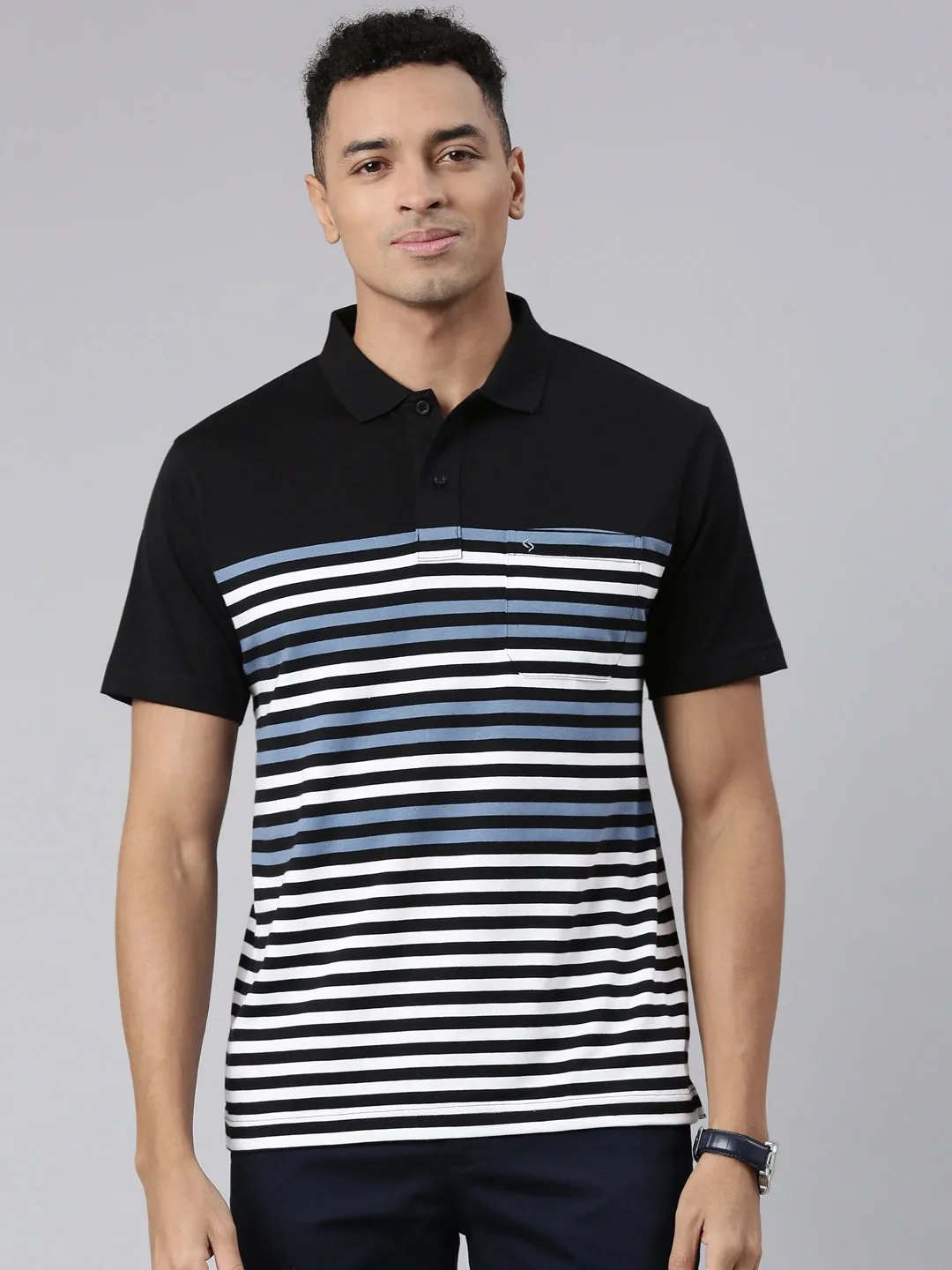 Classic Polo Men's Half Sleeve Black/White Polo Neck Cotton Blend Authentic Fit T-Shirt | AVON - 576 B AF P